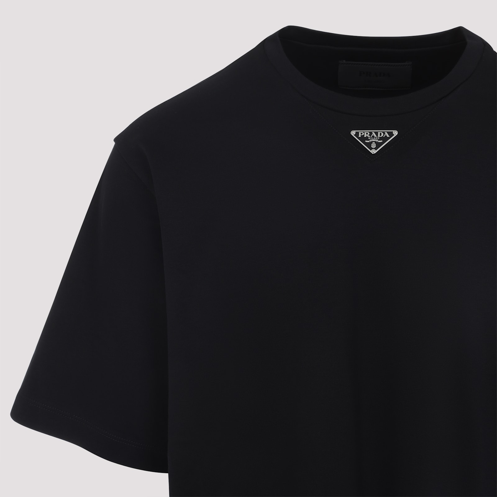 Prada Black Cotton T-shirt With Minimalist Design And Logo Detail In Black
