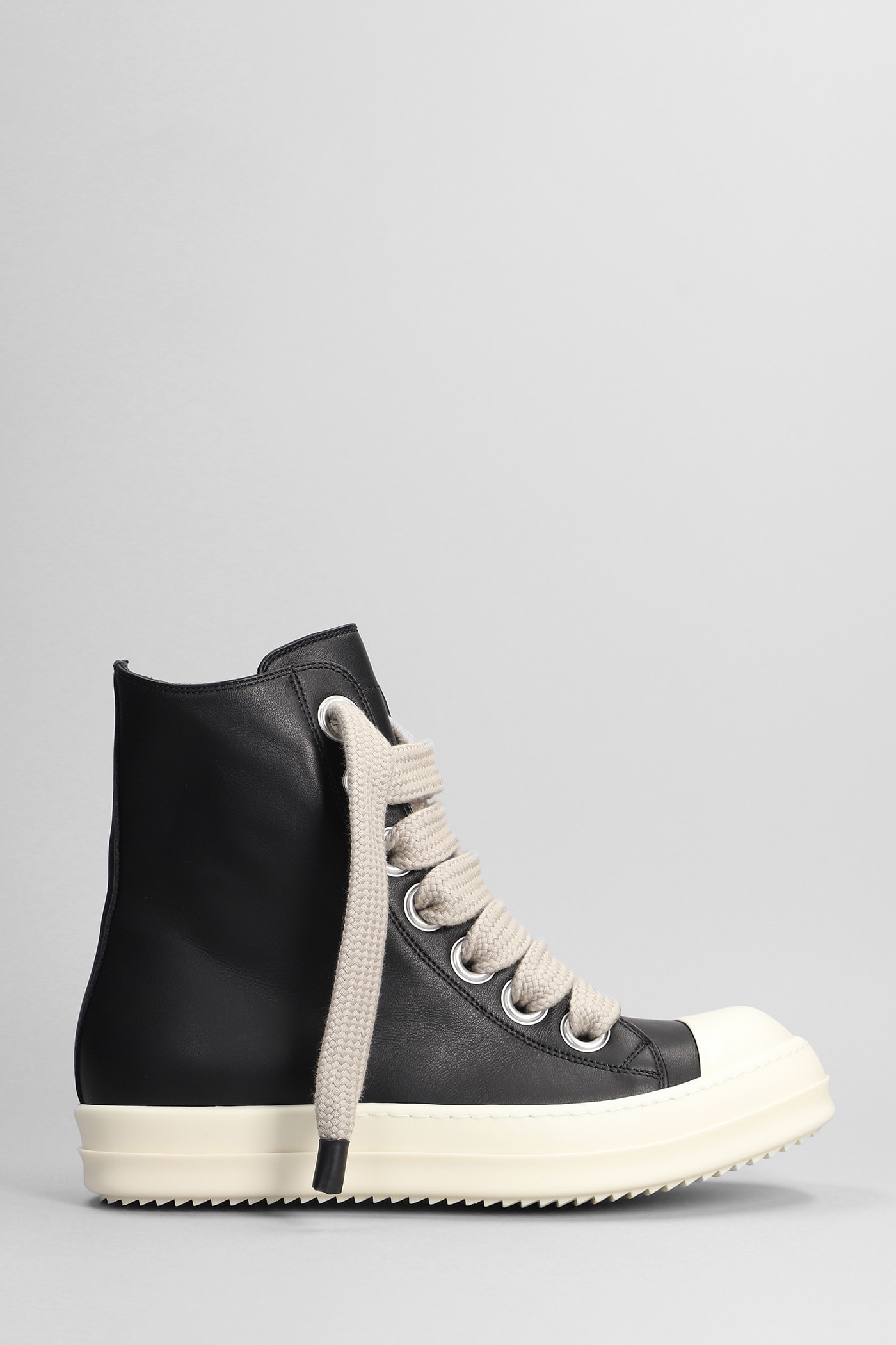 Shop Rick Owens Jumbolaced Sneakers Sneakers In Black Leather In Black/pearl/milk/milk