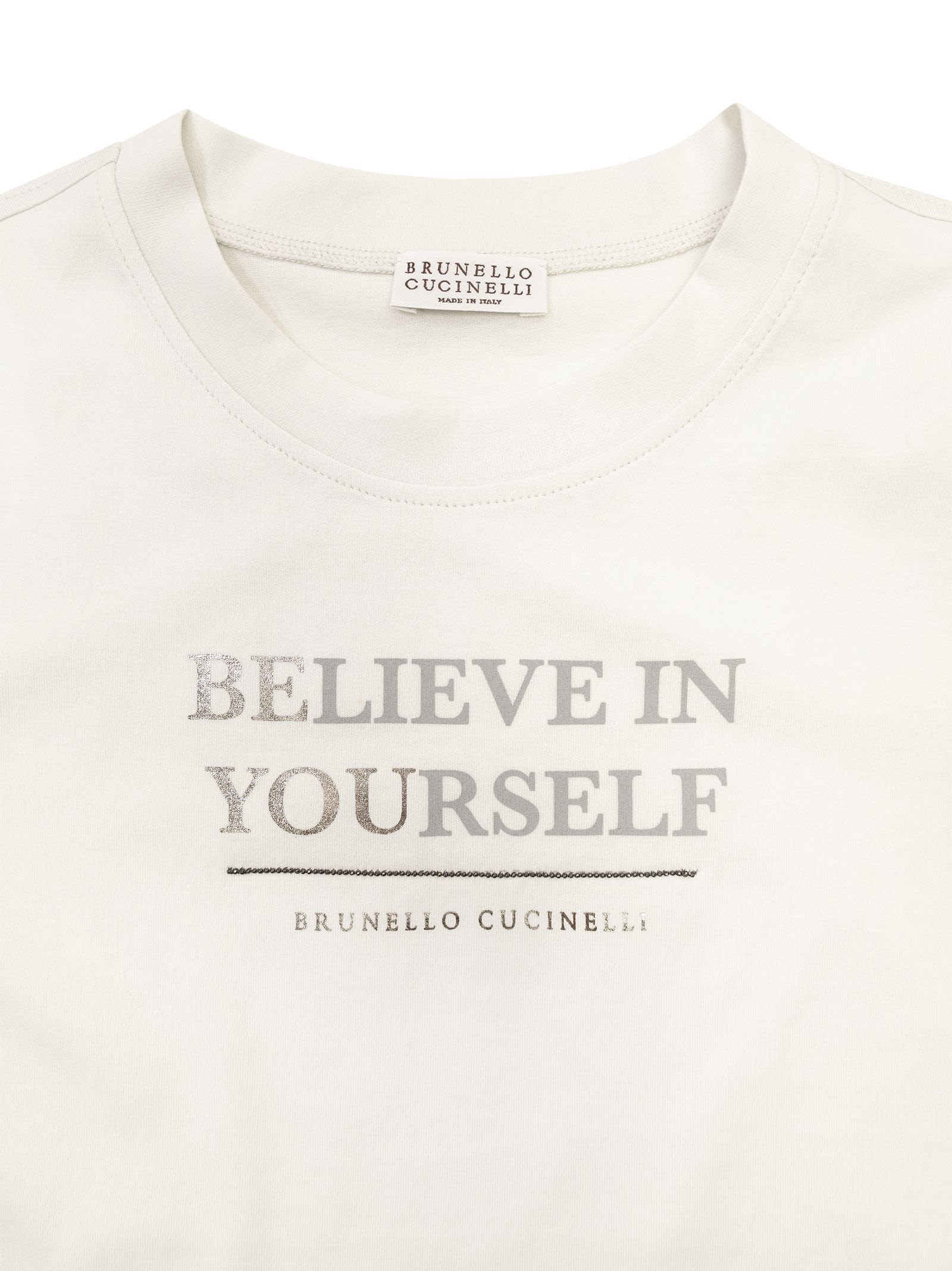 Shop Brunello Cucinelli Lightweight Cotton Jersey T-shirt With Print And Necklace In White