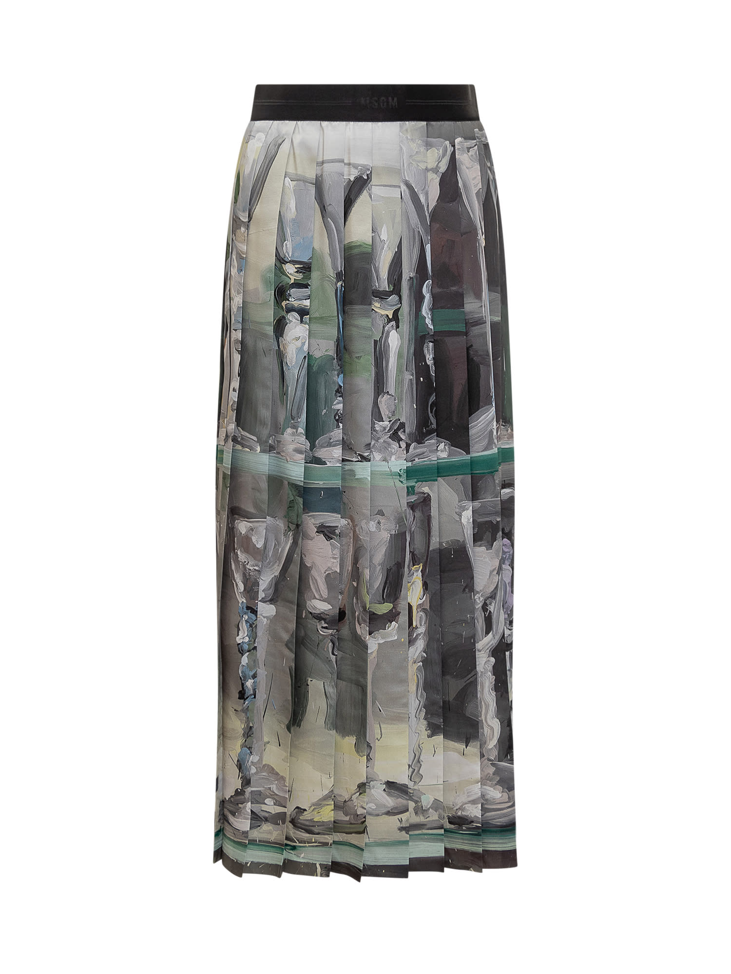 Shop Msgm Skirt With Jan De Vliegher Print In Grey