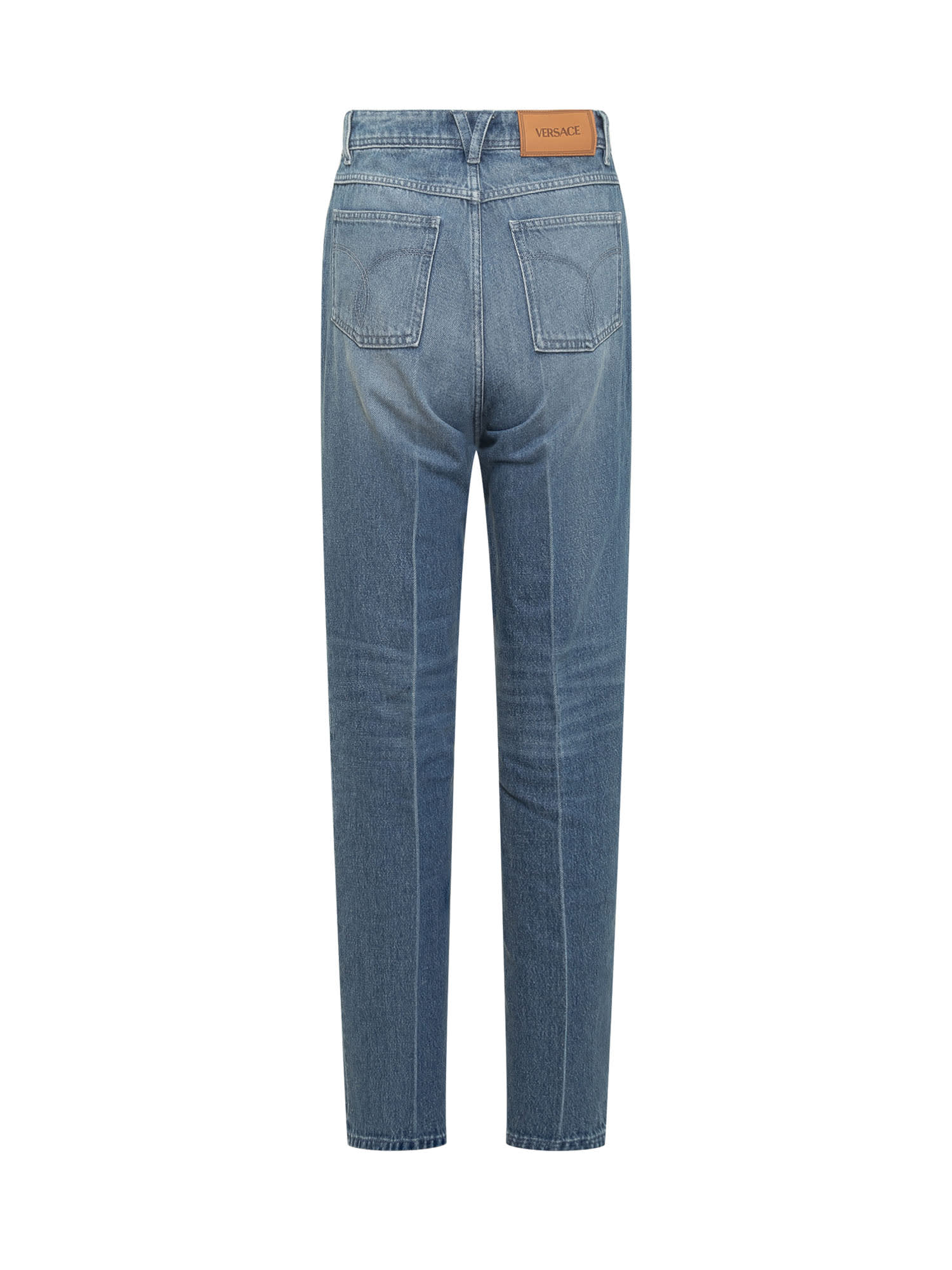 Shop Versace Long Jeans In Denim