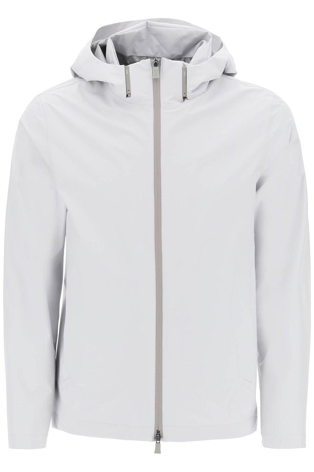 Herno Zip-up Hooded Laminar Windbreaker Jacket  In Bianco