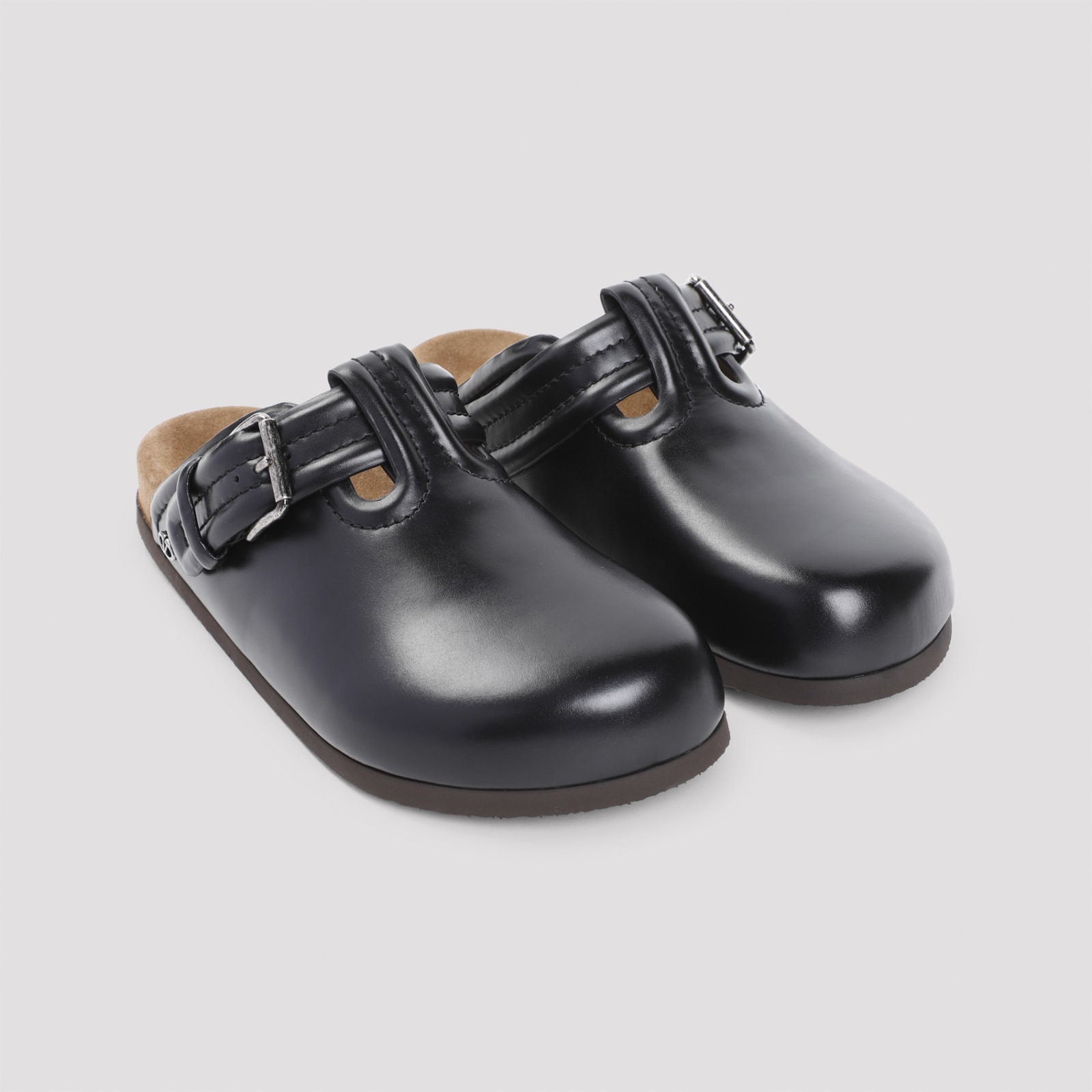 Shop Valentino Calf Leather Mules In Yvn Nero Sigaro