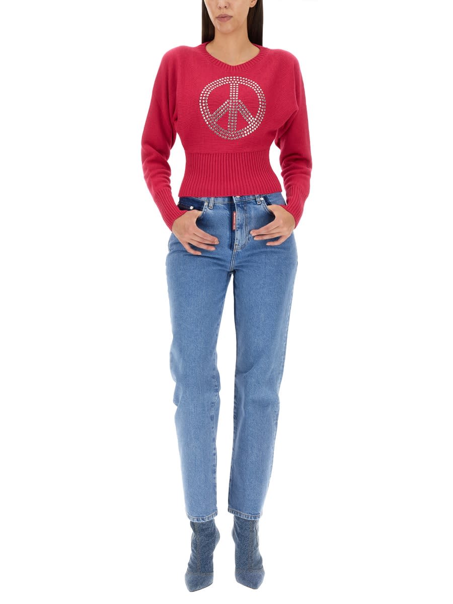 Shop M05ch1n0 Jeans Peace Symbol Jersey In Fuchsia