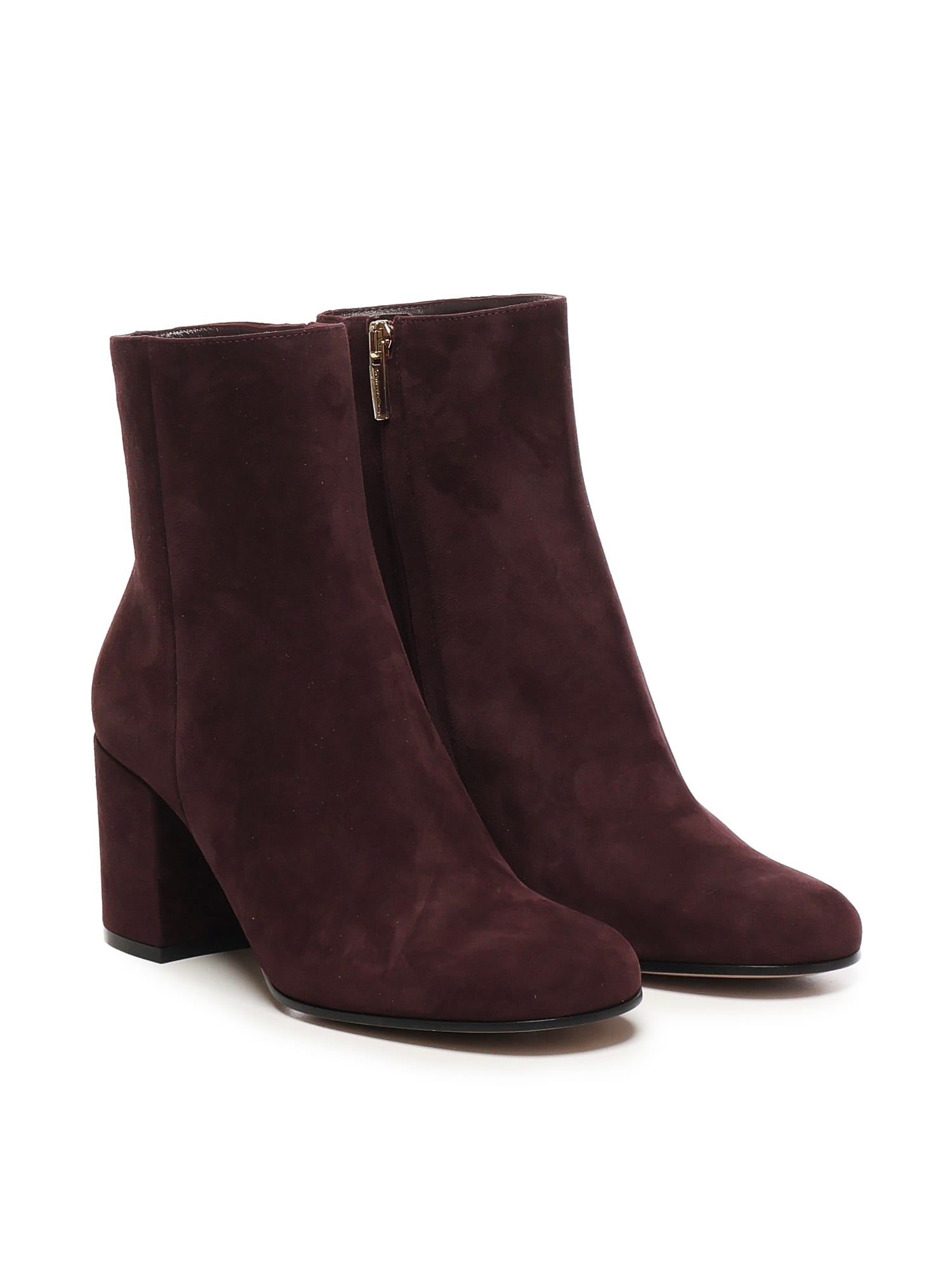 Gianvito Rossi Suede Ankle Length Block Heel Boots In Burgundy