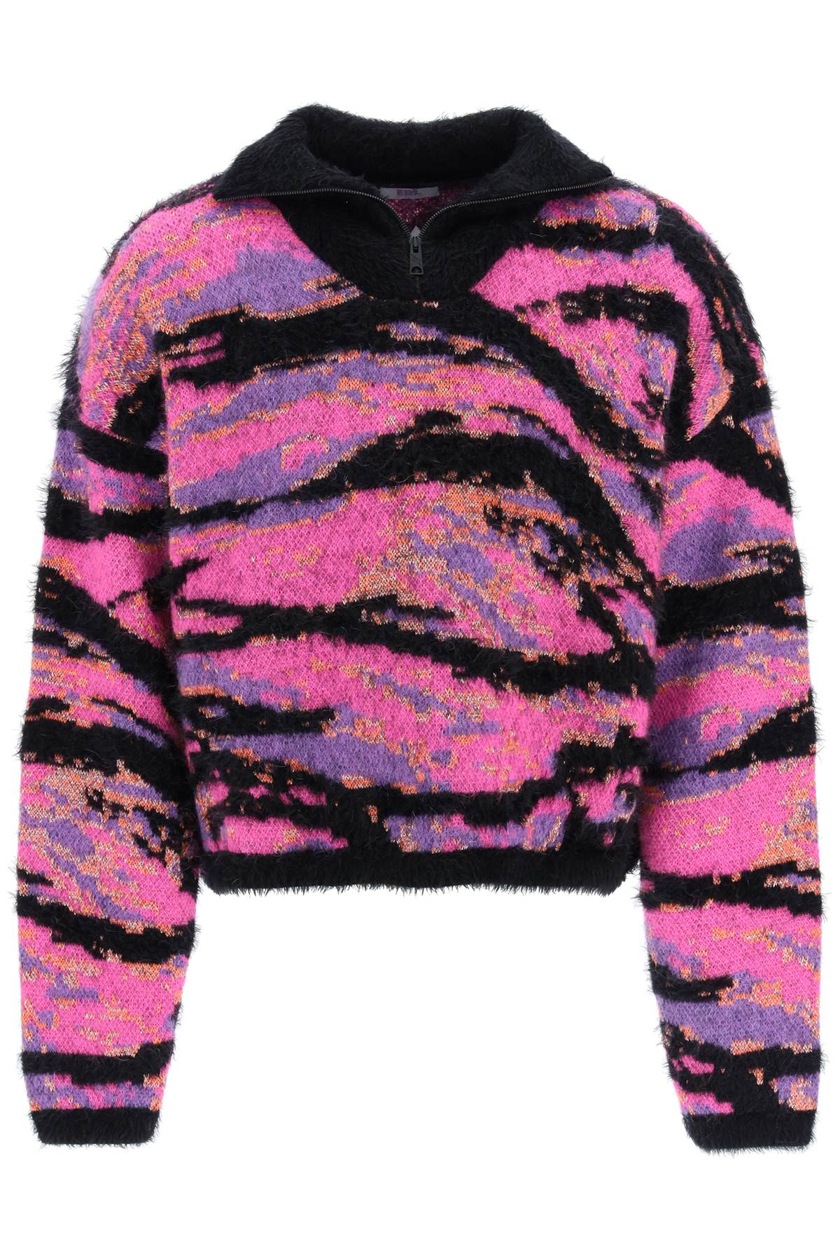 Shop Erl Jacquard Turtleneck Sweater In  Pink Rave Camo 1 (black)
