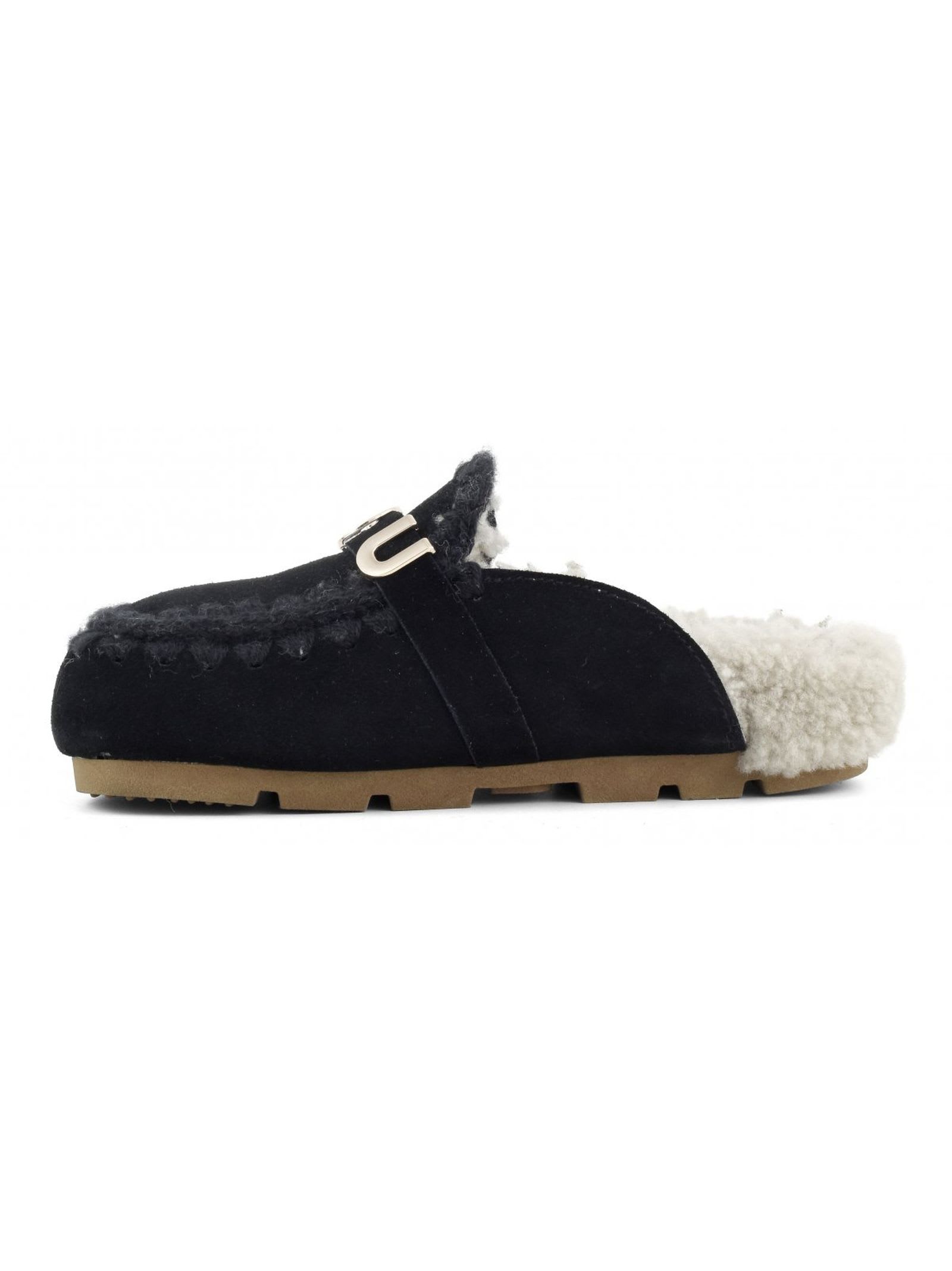 Mou Winter Bio Slide Slipper-mule In Black Suede In Nero