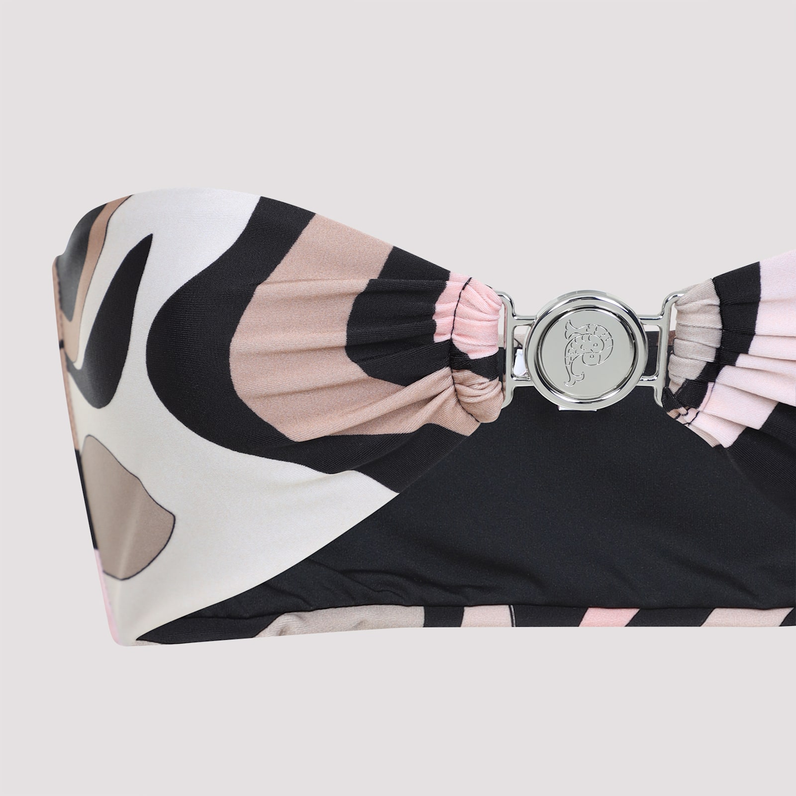 Pucci Abstract Ruched Strapless Bandeau Swimwear In Nero Nude