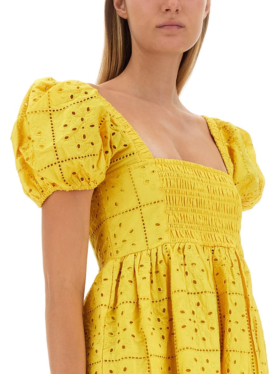 Shop Ganni Mini Dress In Yellow