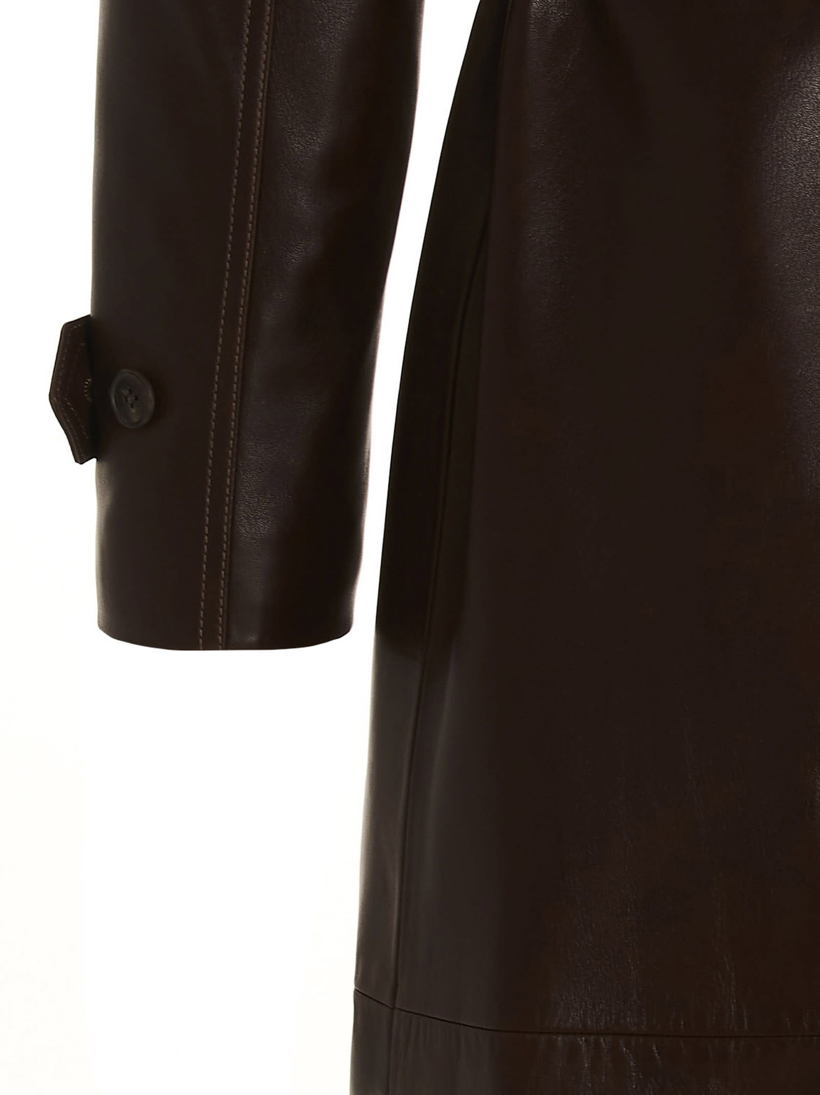 Shop Saint Laurent Double-breasted Leather Trench Coat In Brown