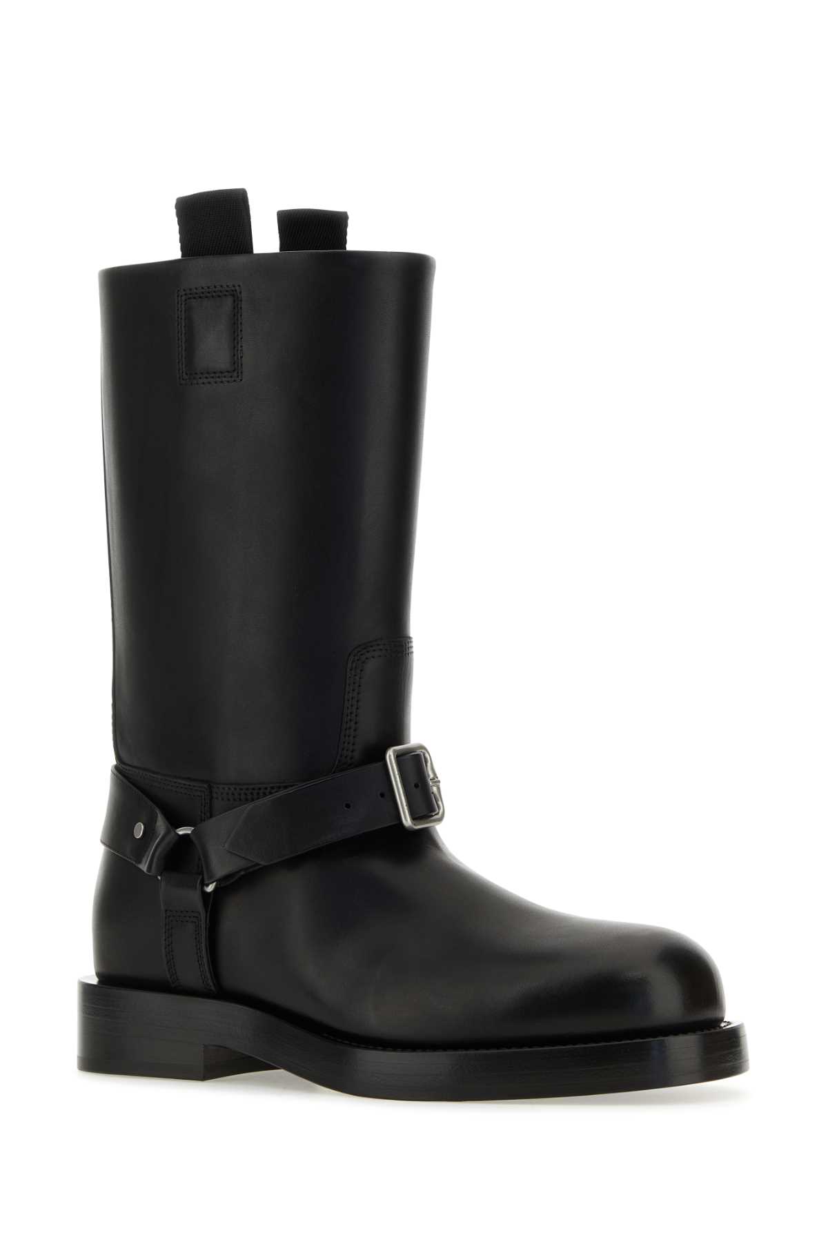 Shop Burberry Black Leather Ankle Boots