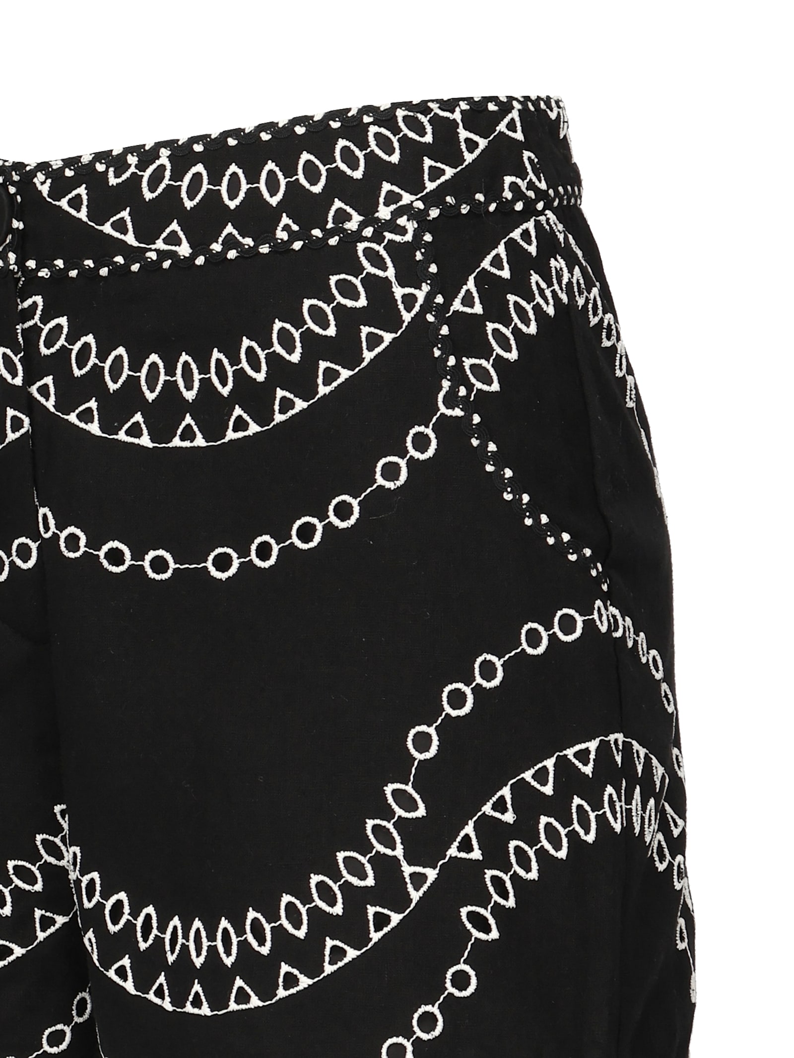 Charo Ruiz Drea Embroidered Cotton Linen Short In Black In Black