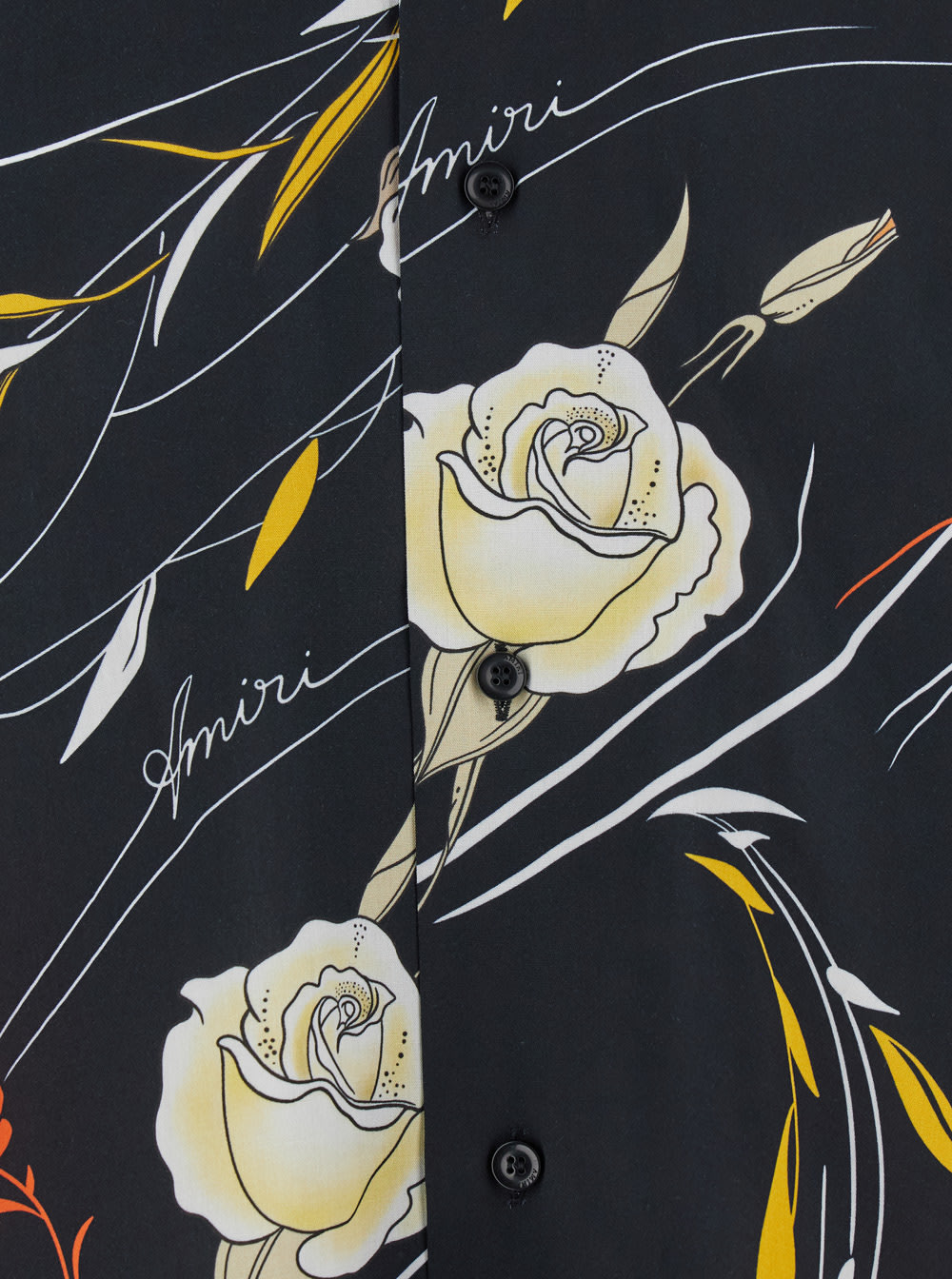 Amiri Men Black Bowling Shirt With Cuban Collar And All-over Floral Motif In Viscose Man In Black