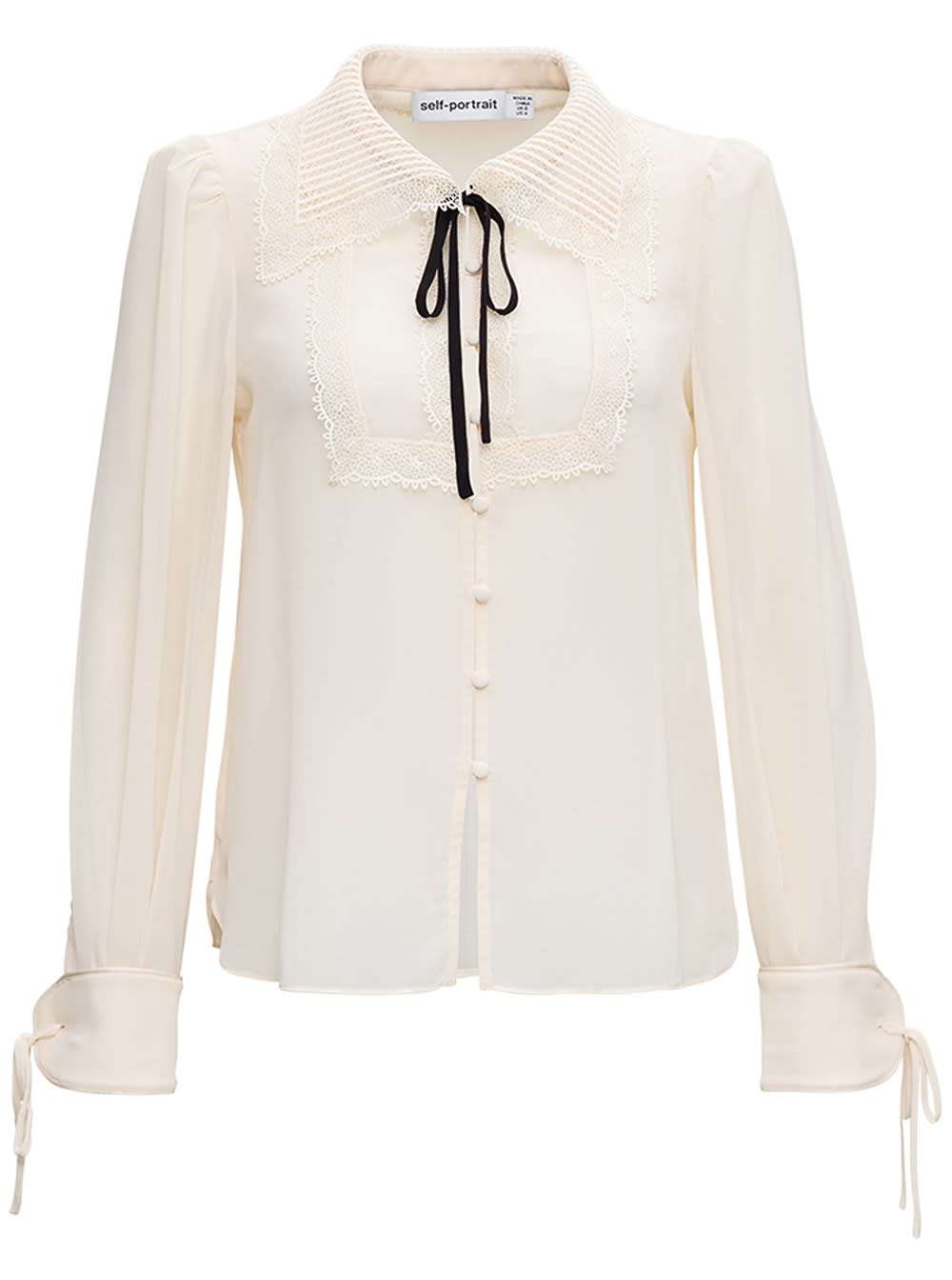 Self-portrait Ivory Colored Shirt With Lace Inserts