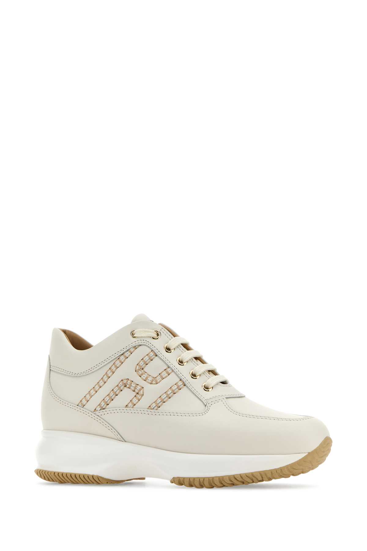 Shop Hogan Ivory Leather Interactive Sneakers In B013