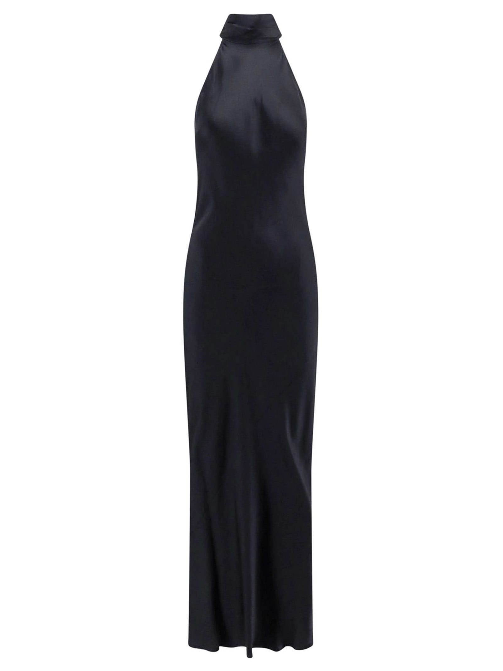 Shop Semicouture Black Silk Satin Flared Dress In Nero