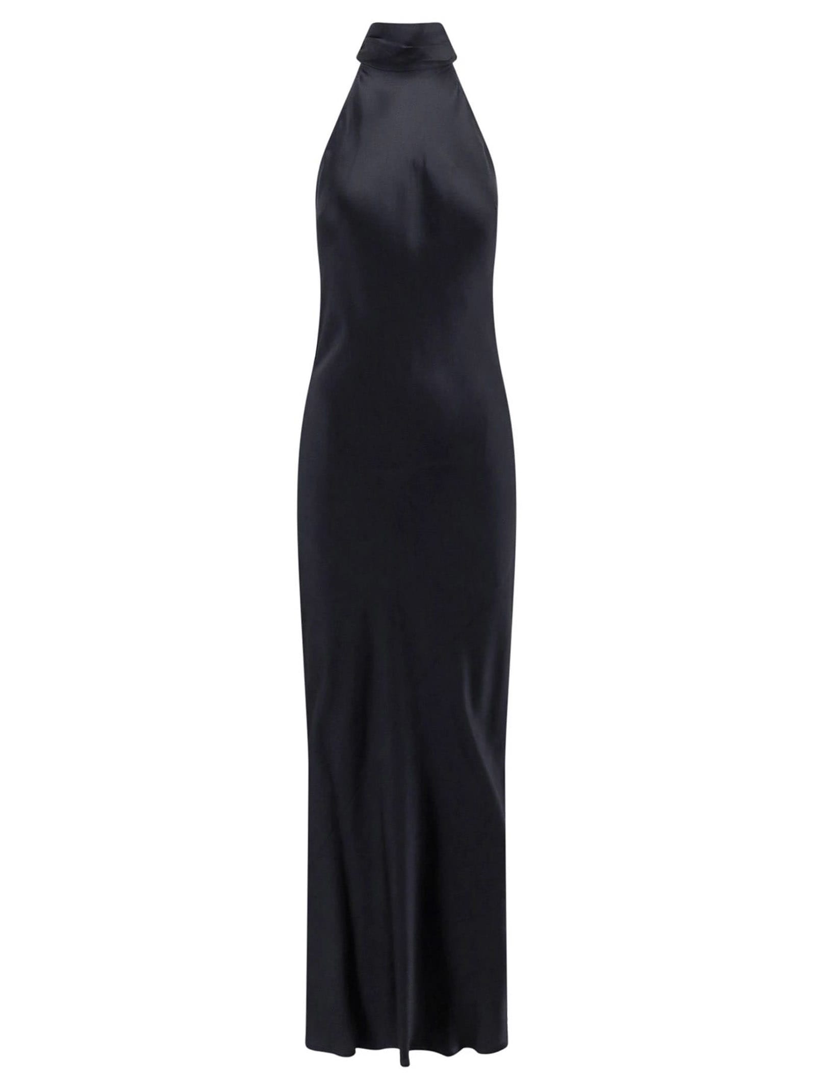 SEMICOUTURE Black Silk Satin Flared Dress