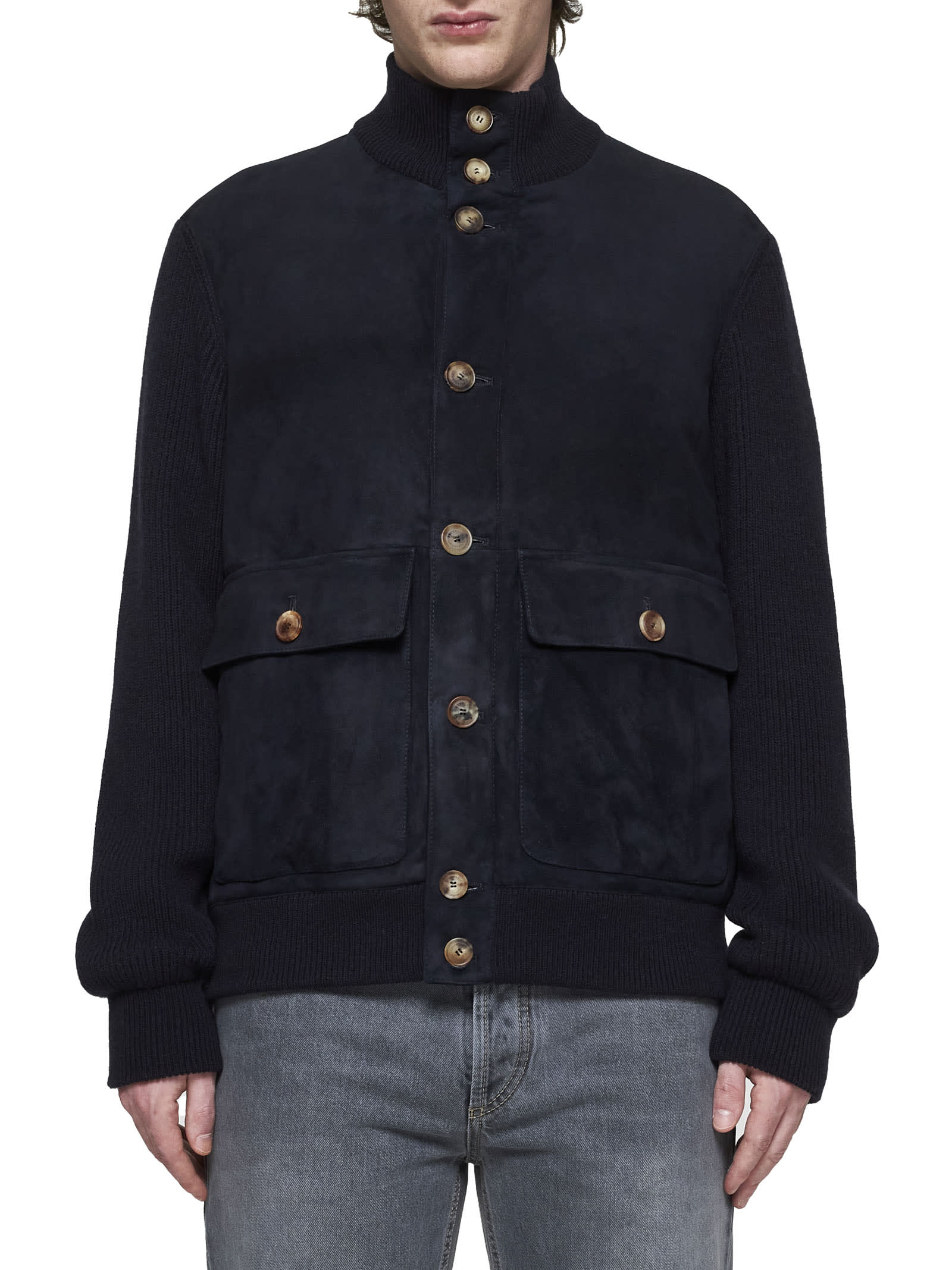 Shop Brunello Cucinelli Jacket In Navy+camel