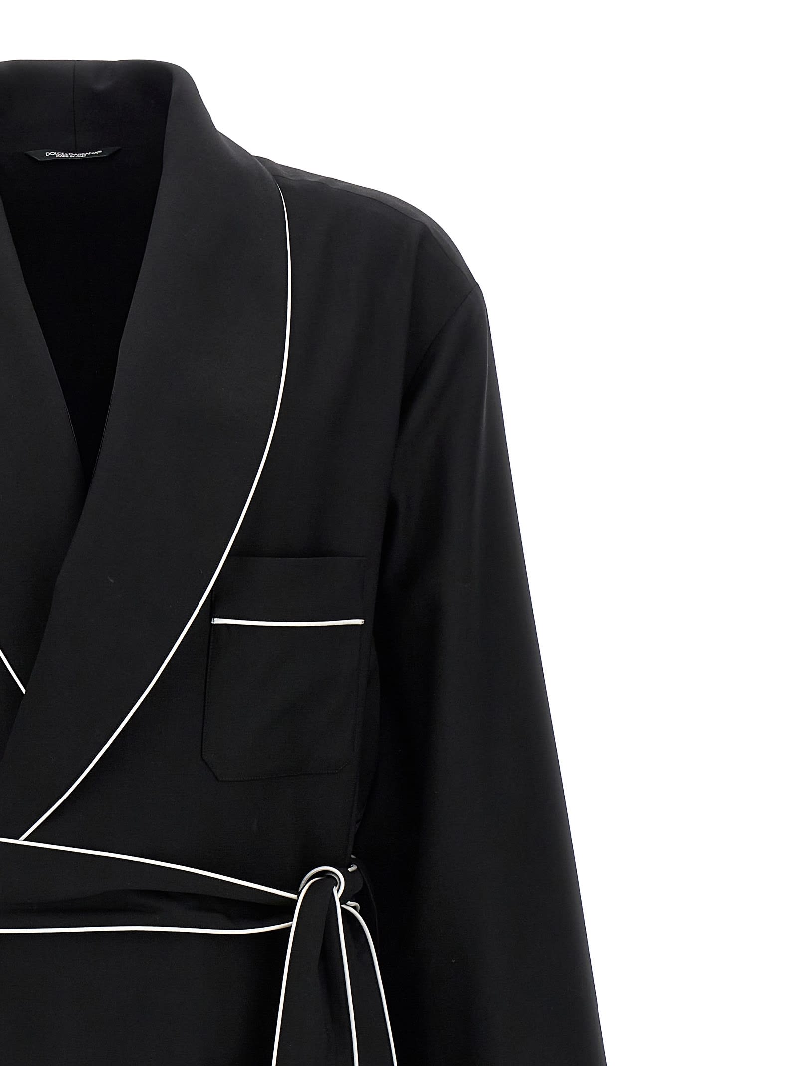 Shop Dolce & Gabbana Contrast Piping Dressing Gown Shirt In Black