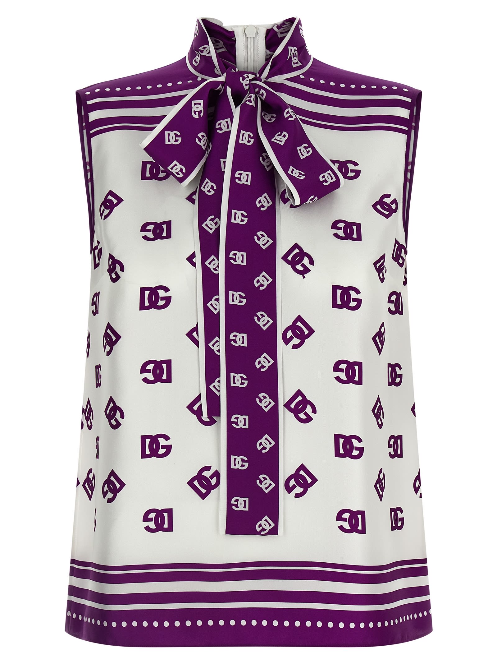 Dolce & Gabbana Allover Printed Sleeveless High Neck Top In Purple