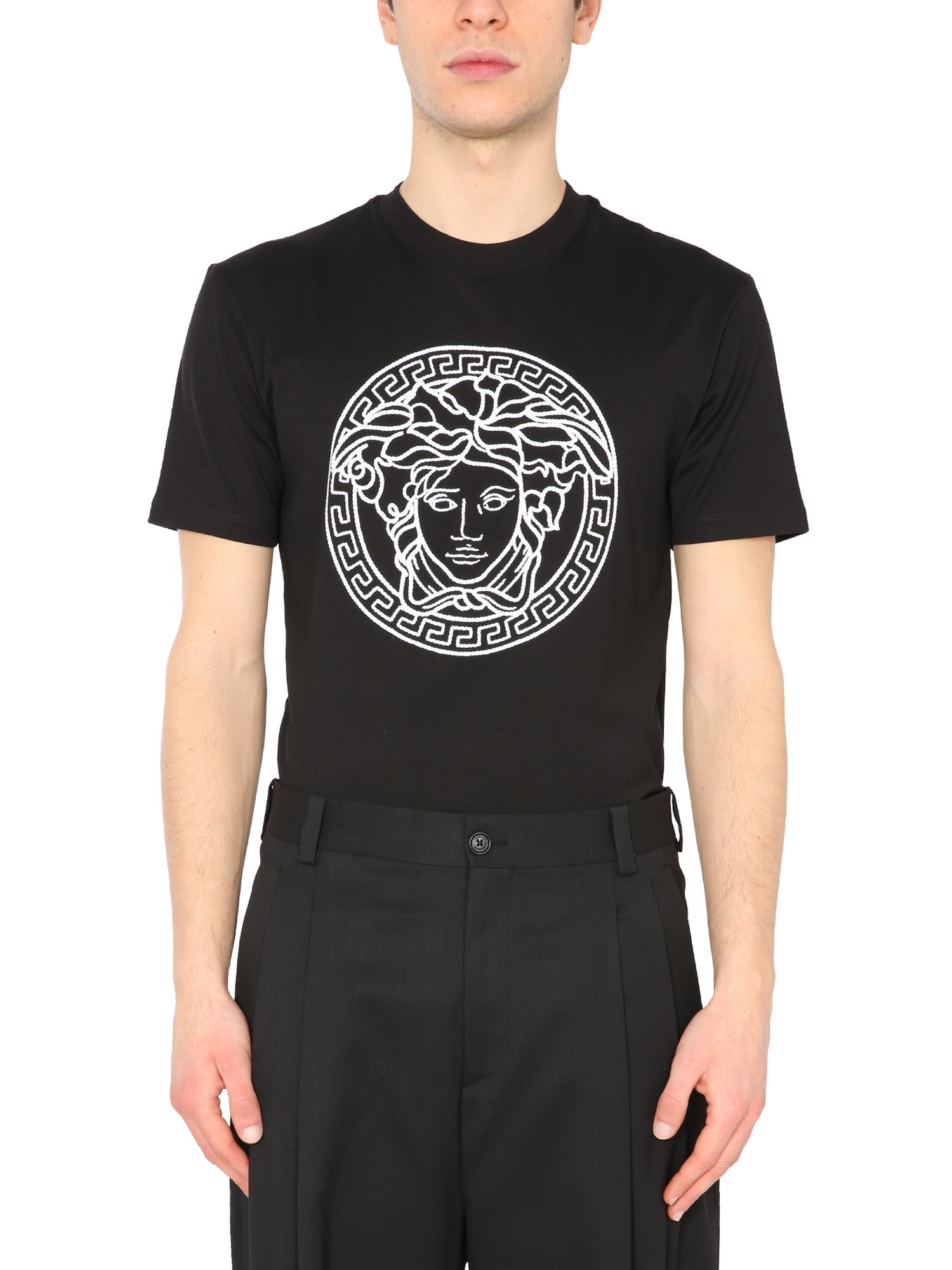 VERSACE T-SHIRT WITH MEDUSA EMBROIDERED,A89287 A228806A1008