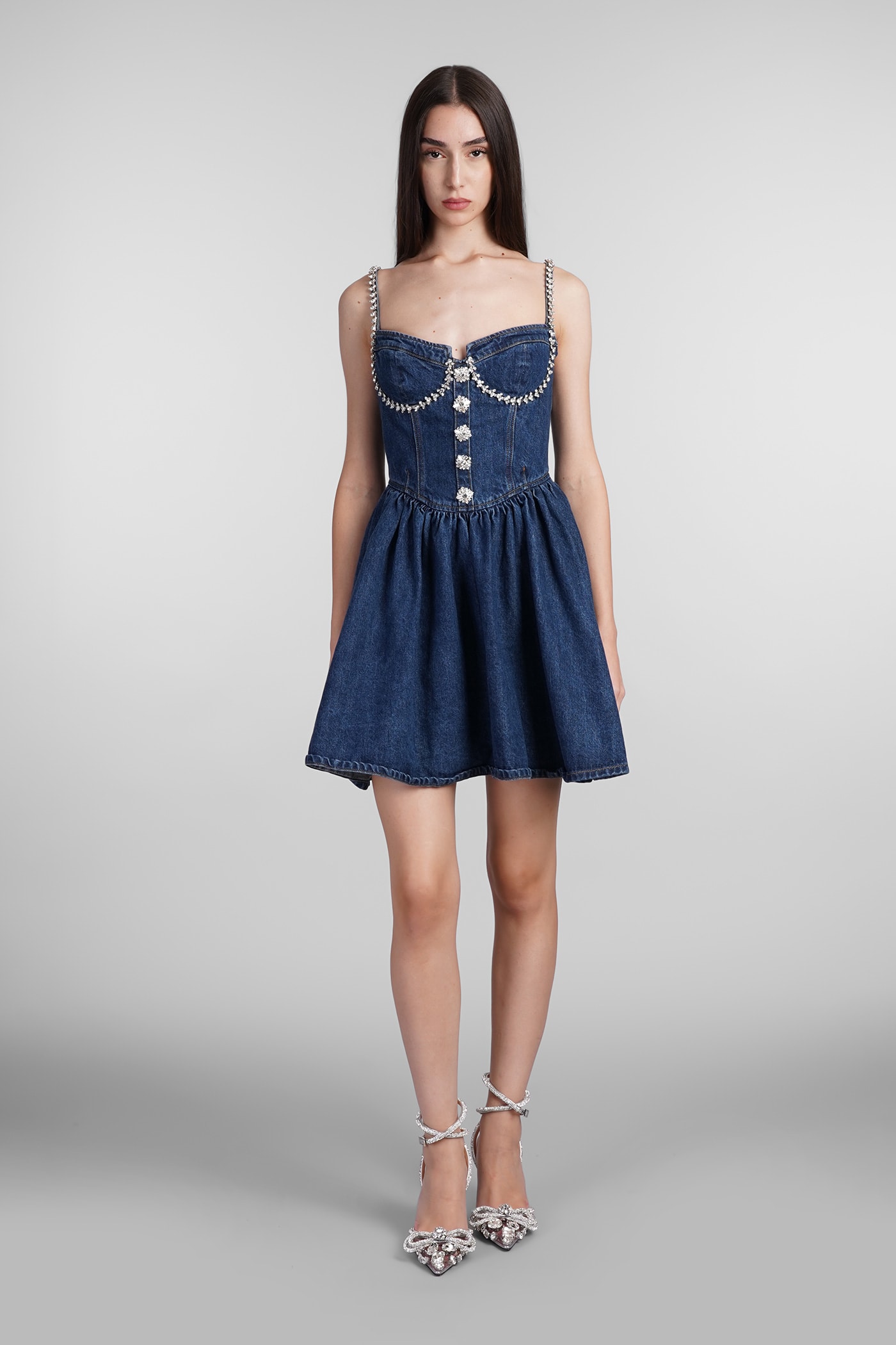 Shop Self-portrait Dress In Blue Cotton