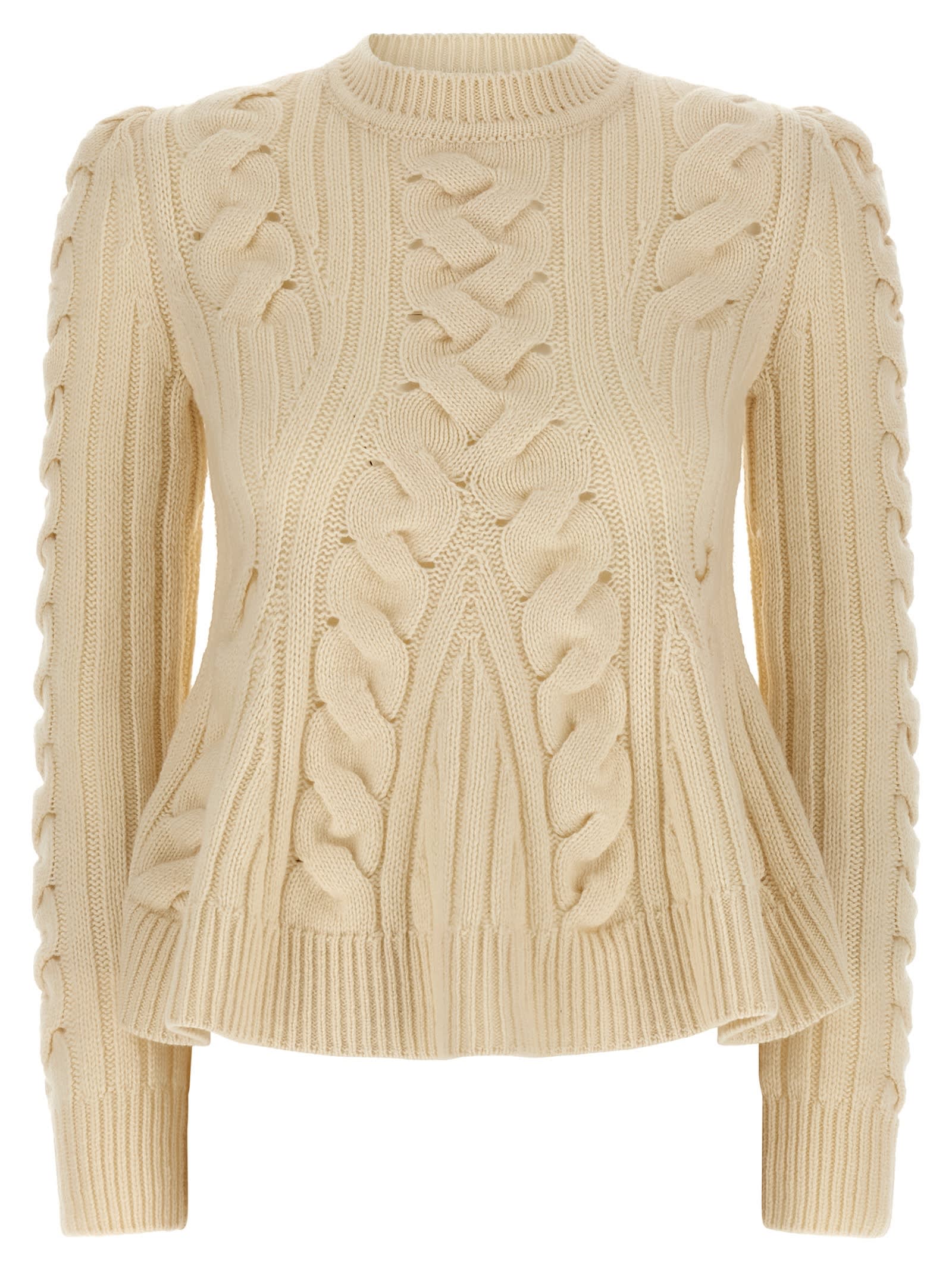 Alexander Mcqueen Wool And Cashmere Cable Sweater Clothing In Neutral