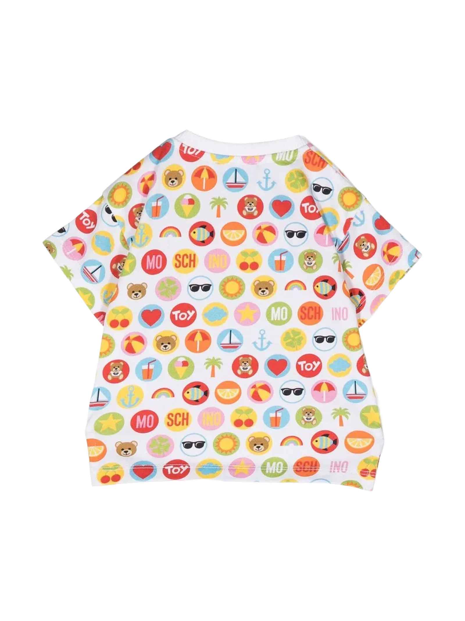 Shop Moschino White/multicolor T-shirt Baby Unisex In Bianco/multicolor