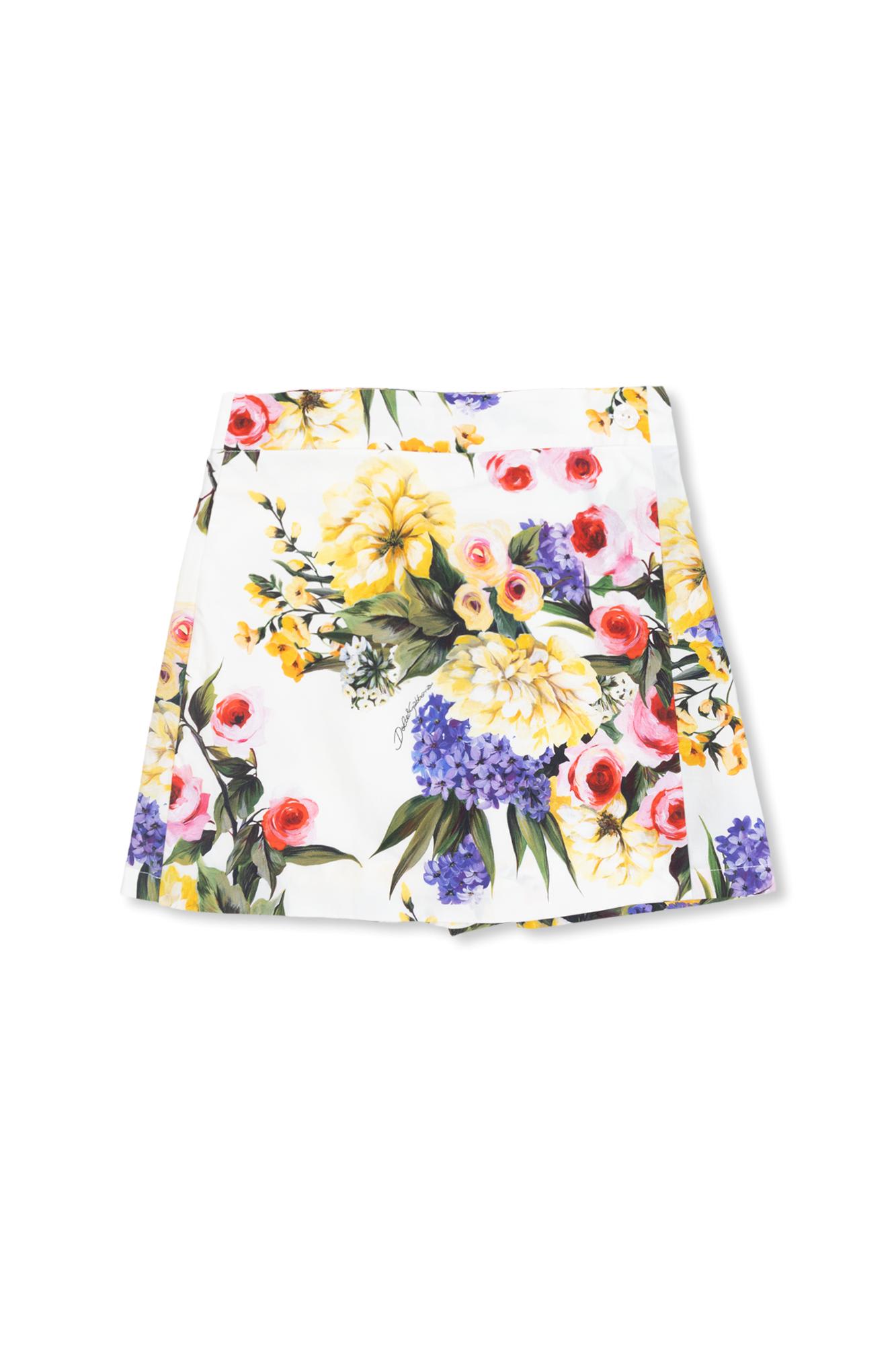Shop Dolce & Gabbana Kids Skirt-shorts With Floral Motif In White