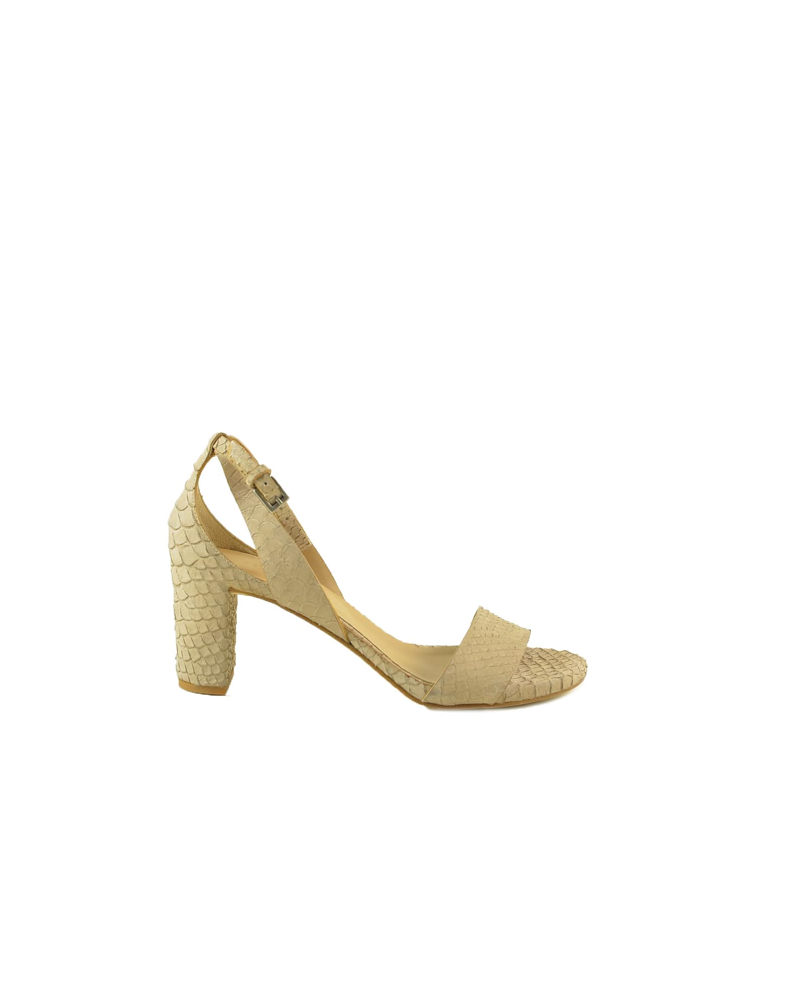 Del Carlo Beige Snake Printed Leather Sandals