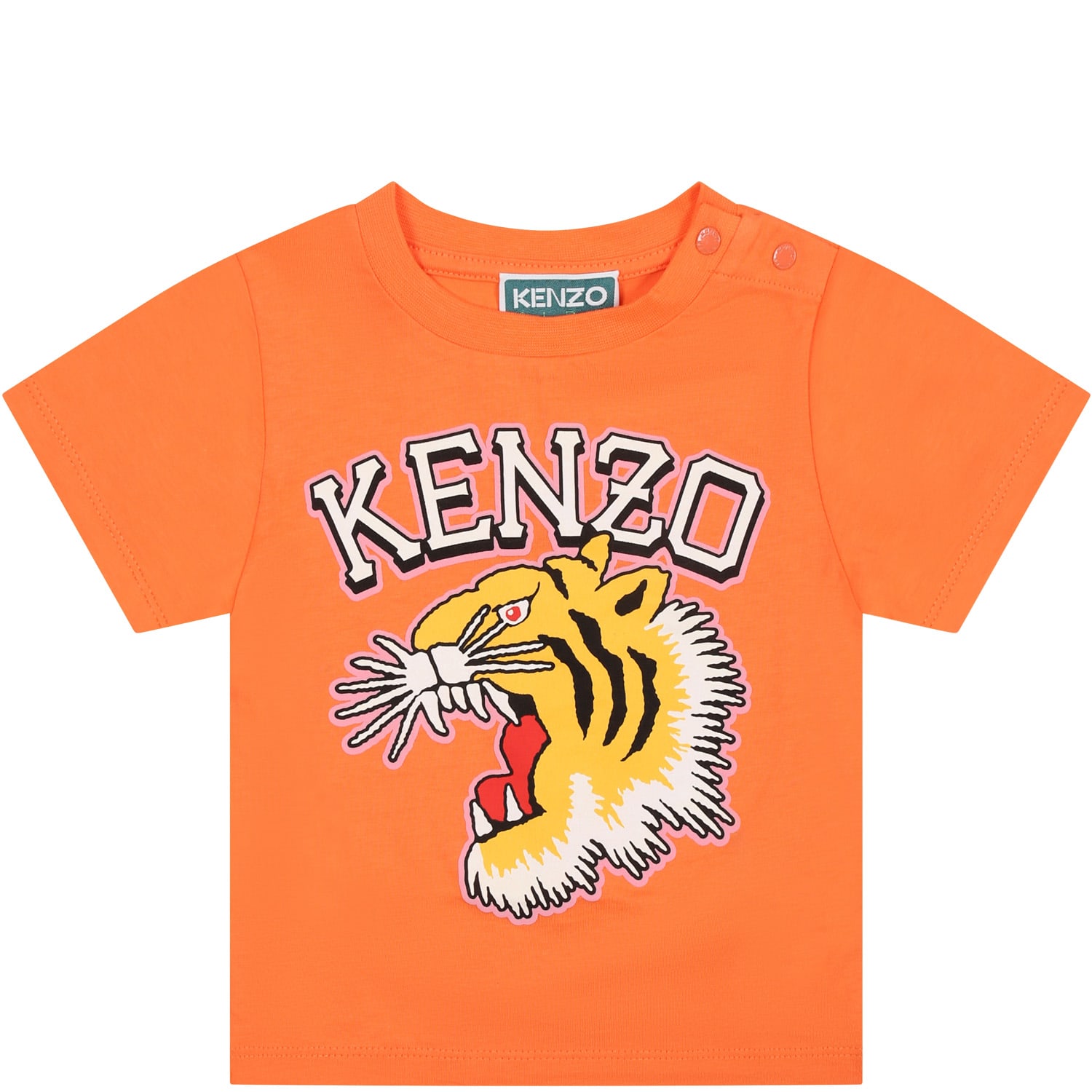 Shop Kenzo Orange T-shirt For Baby Girl With Iconic Roaring Tiger