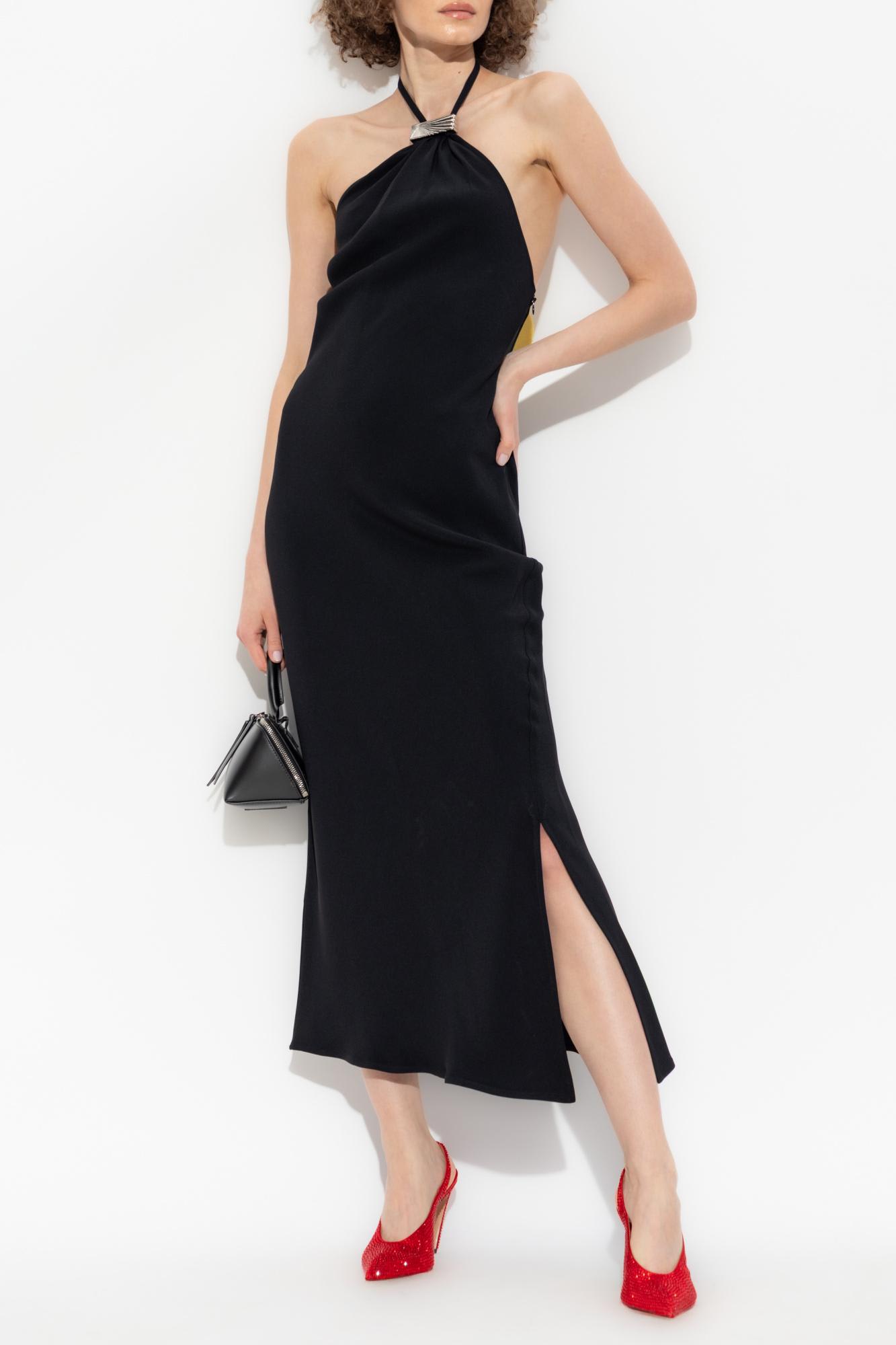 Attico Halter Neck Sleeveless Midi Dress With Side Slit In Black