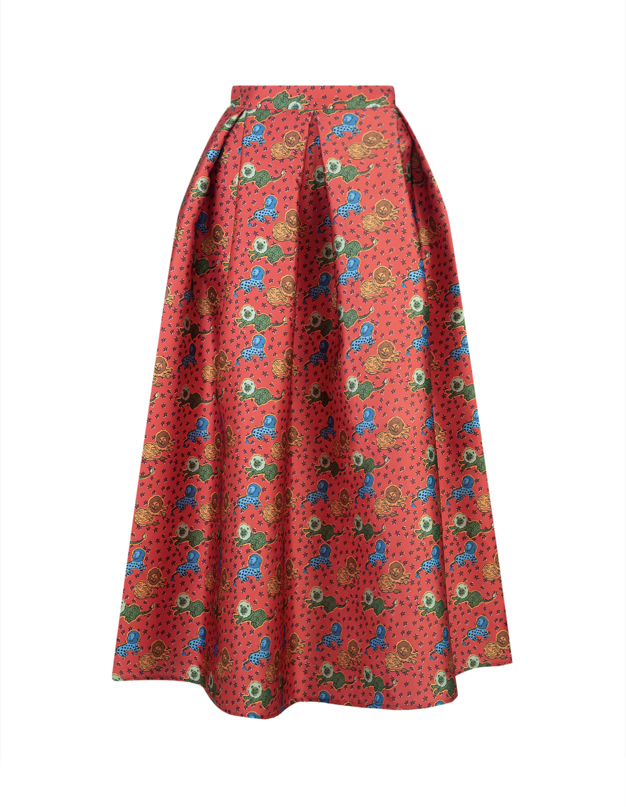 Alessandro Enriquez Red Bell Long Skirt With Lions Print
