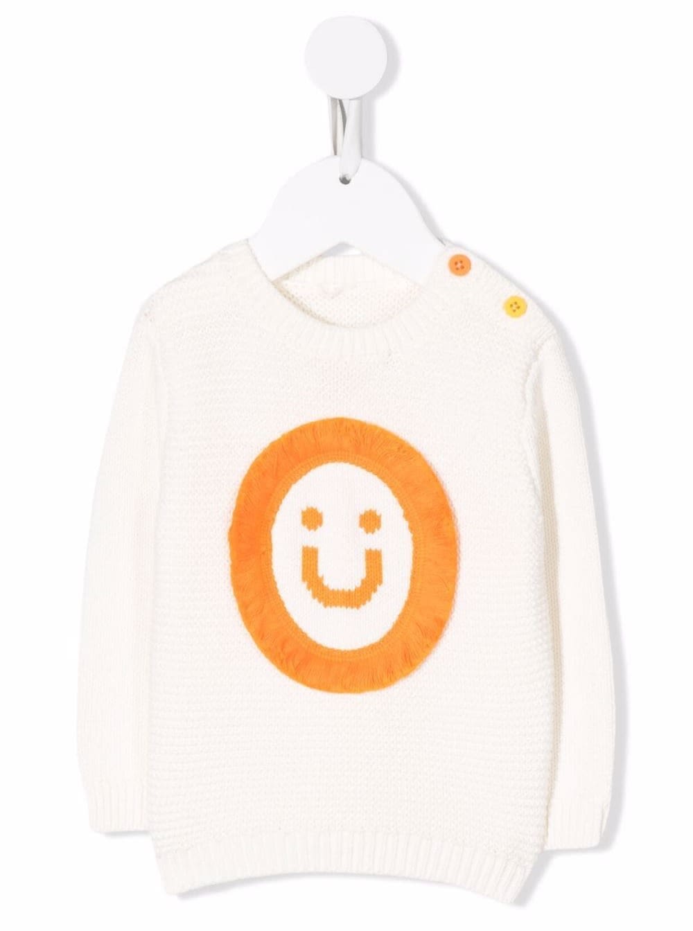 Stella Mccartney Kids Baby White Cotton And Wool Sweater With Smile Detail