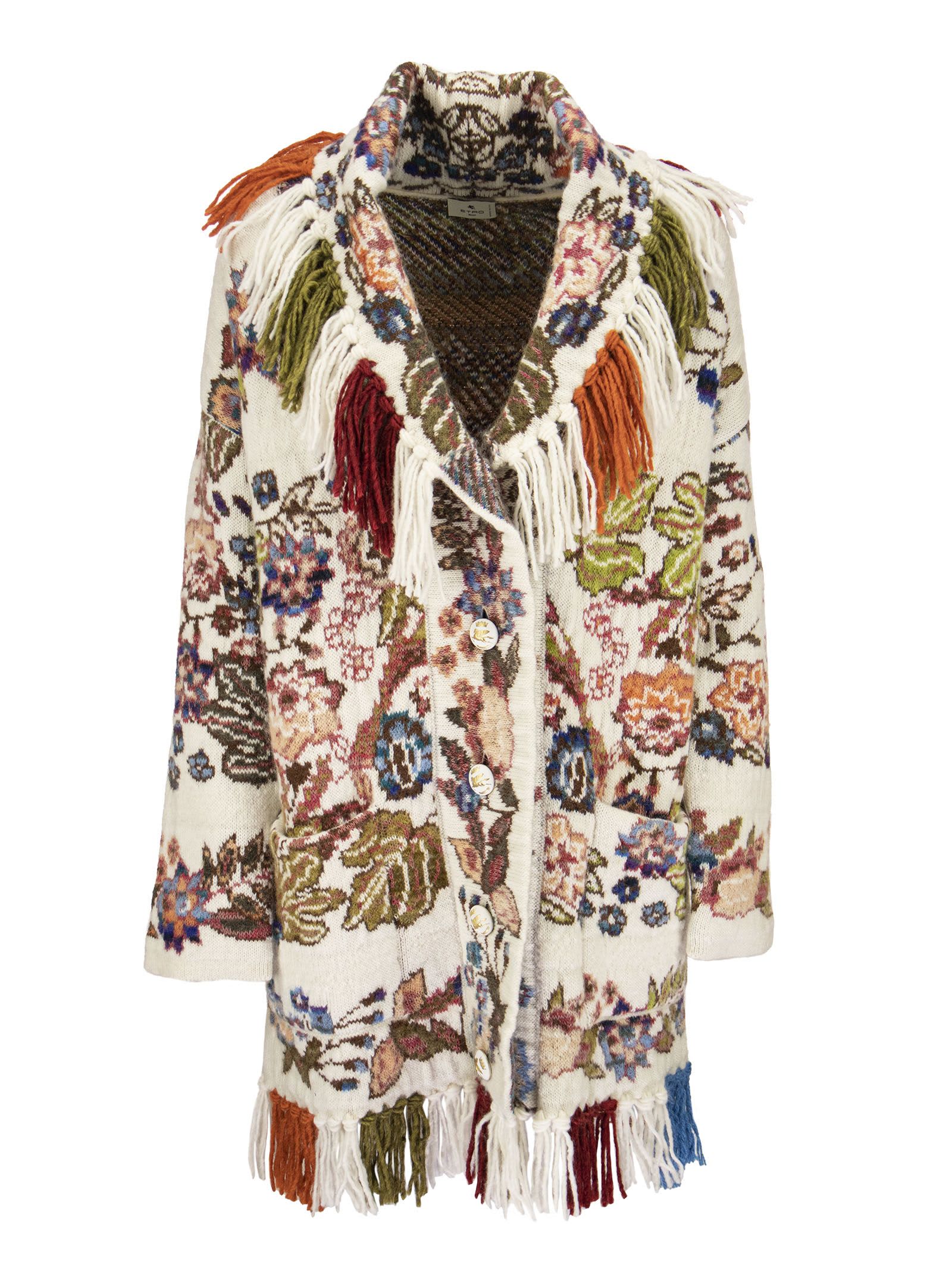 Etro Jacquard Knitted Coat With Fringes