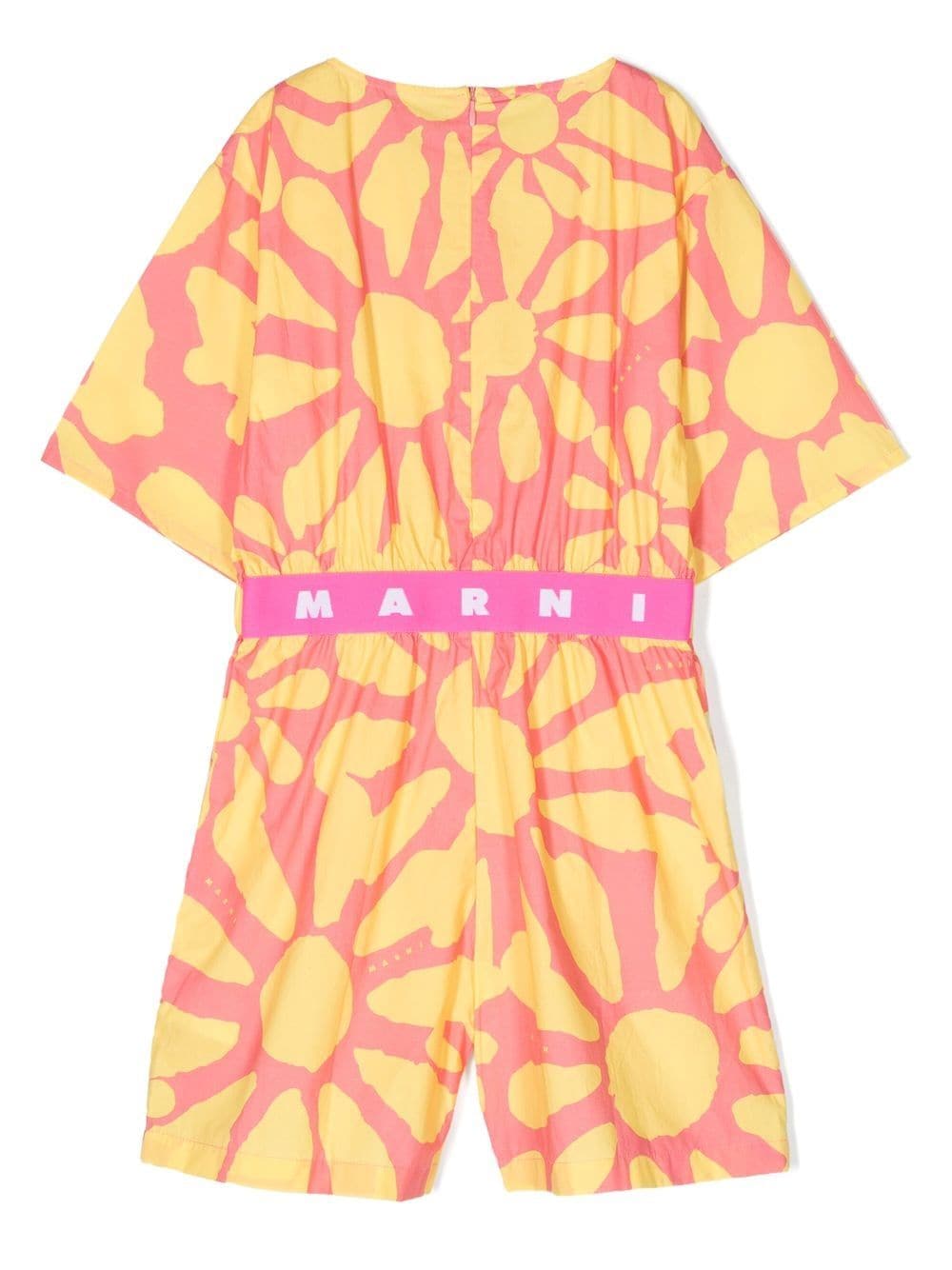 Shop Marni Mj113f Midi Dress In Pink Yellow