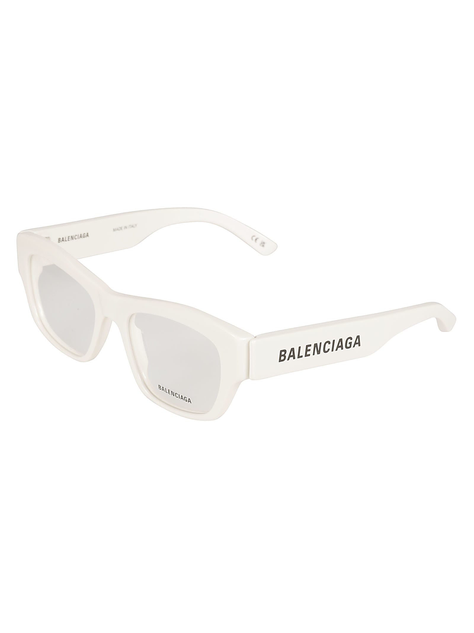Shop Balenciaga Square Frame Logo Sided Glasses In White/transparent