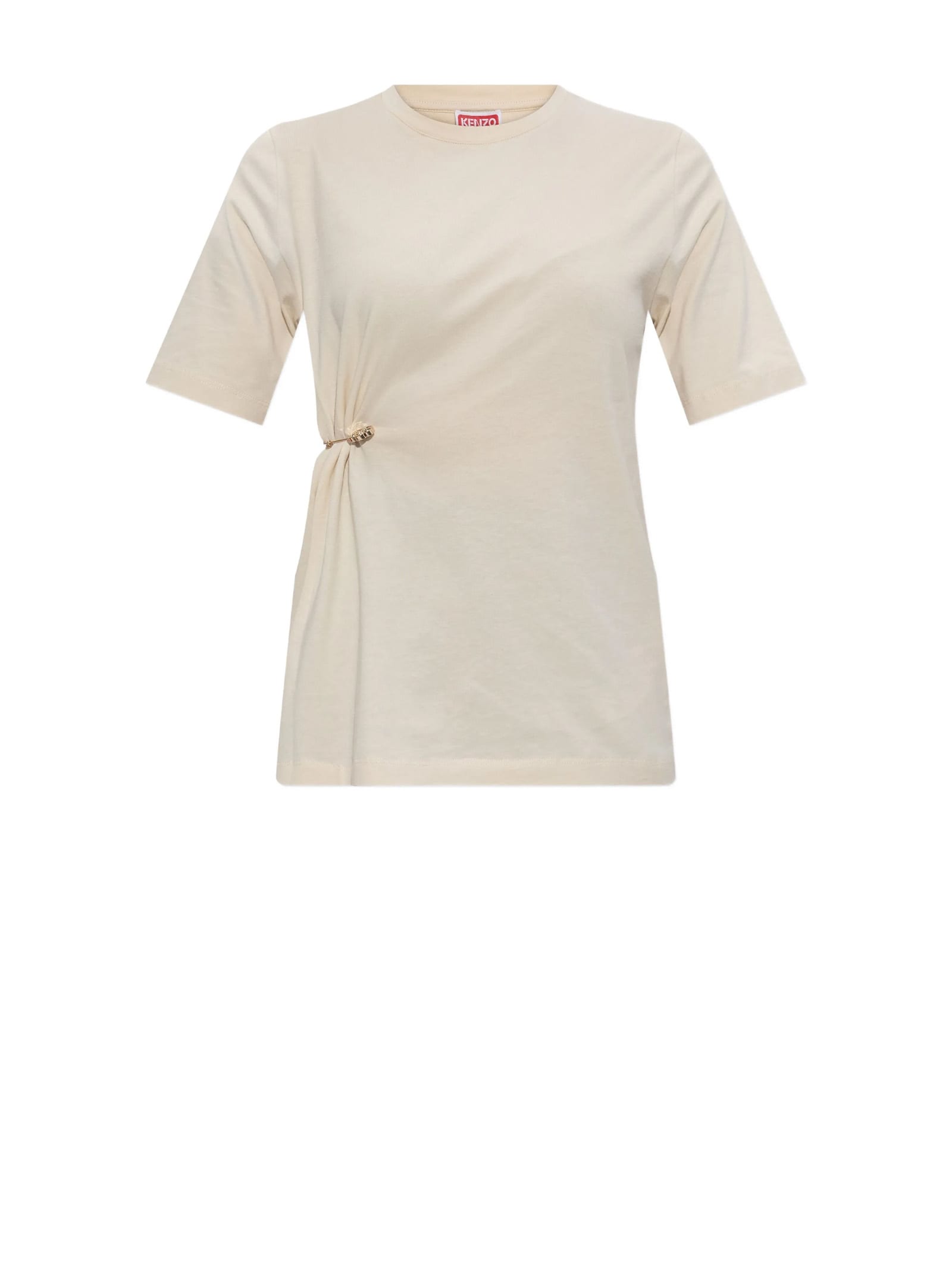 Kenzo Cream T-shirt With Pin On The Right Side. In White