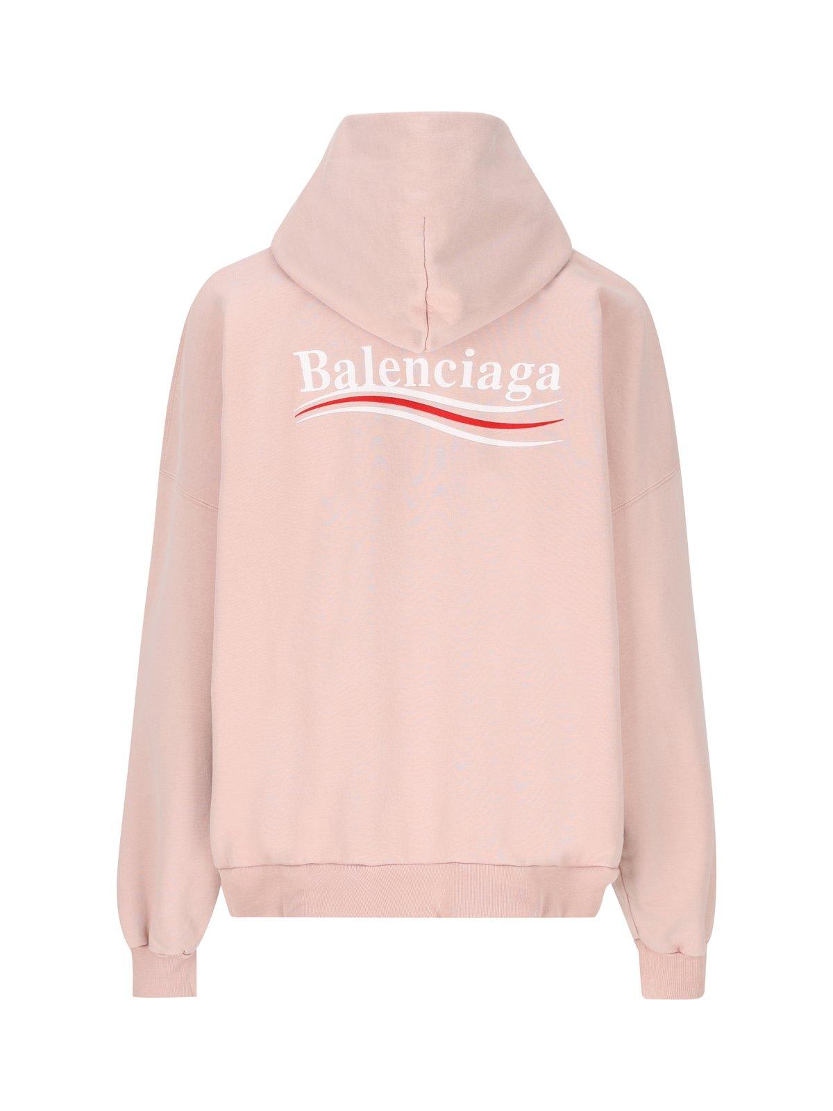 Shop Balenciaga Logo Embroidered Hoodie In Pink