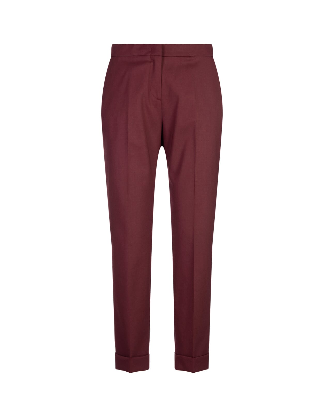 Burgundy Stretch Wool Cropped Trousers