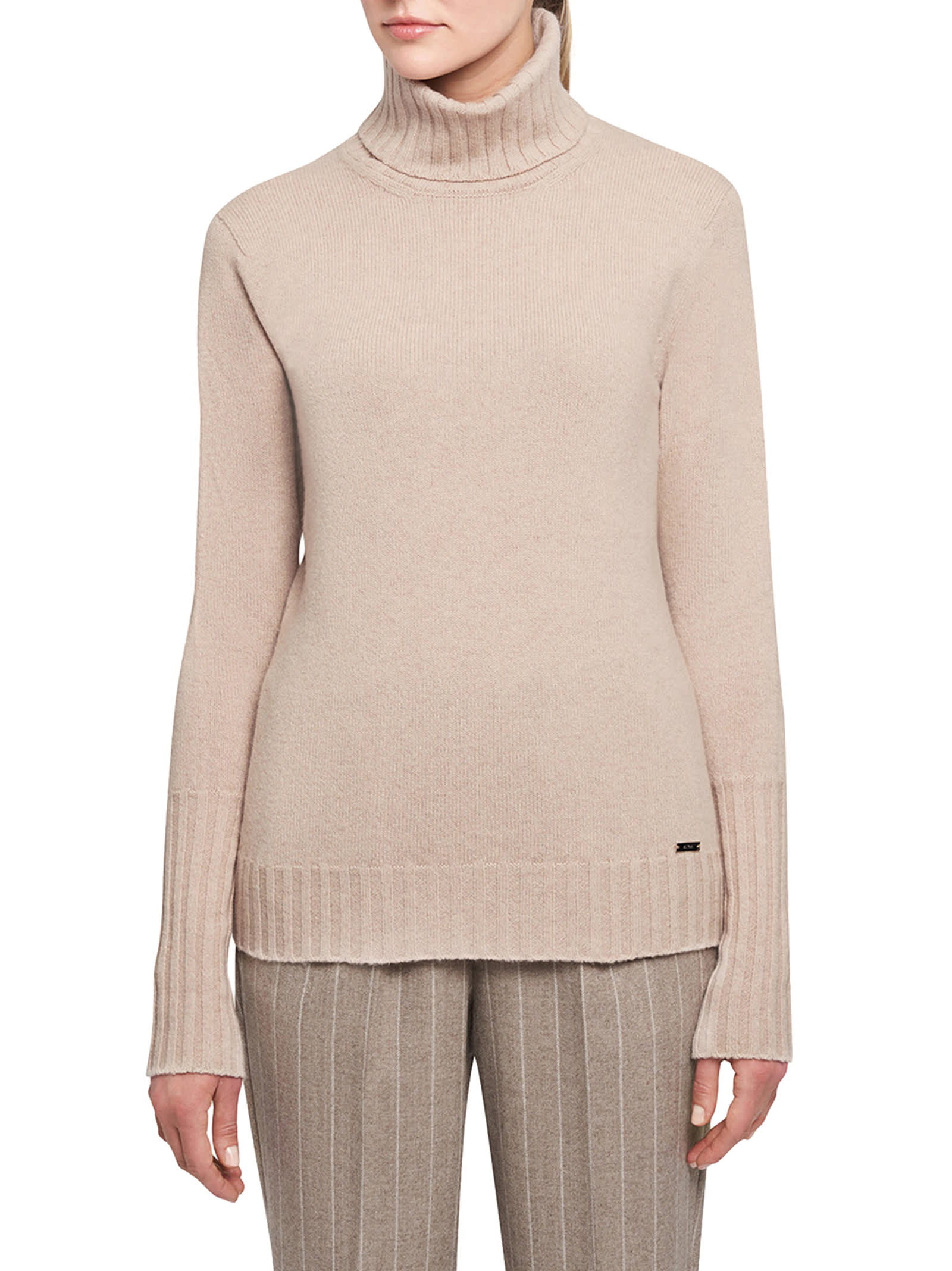 Shop Kiton Sweater High Neck Cashmere In Light Beige