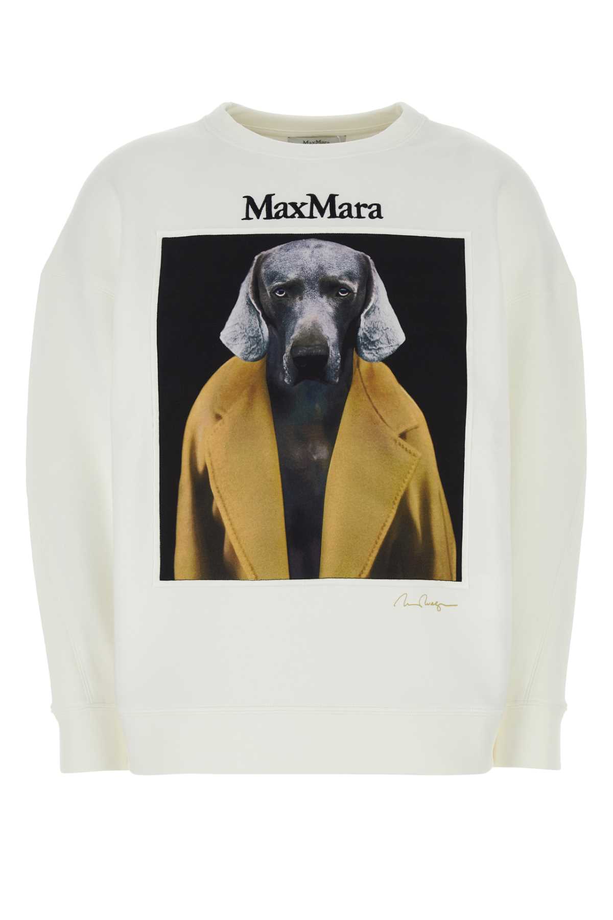 Shop Max Mara White Stretch Cotton Blend Bacco Sweatshirt In Bianco Avorio