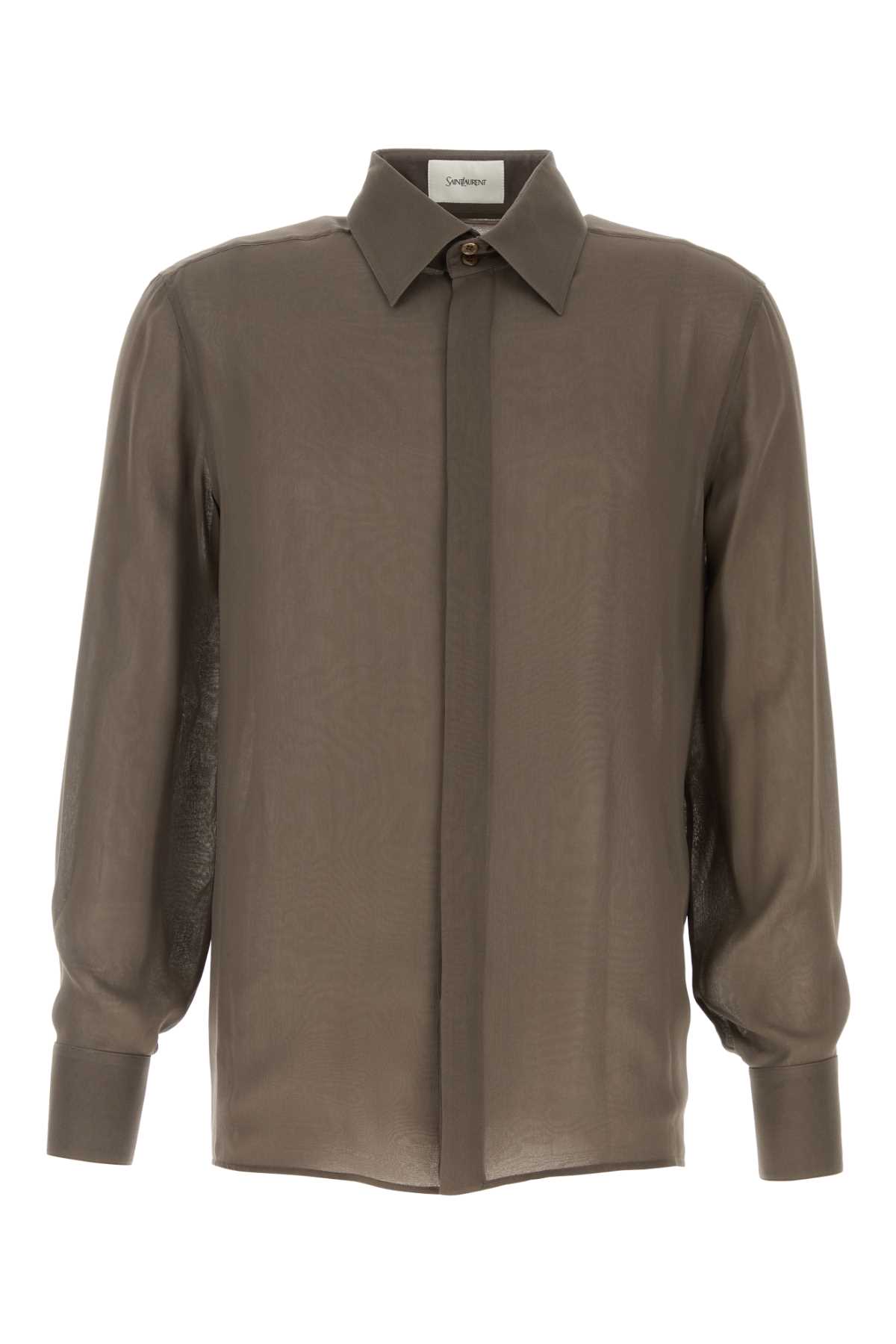 Shop Saint Laurent Brown Silk Shirt In Argile