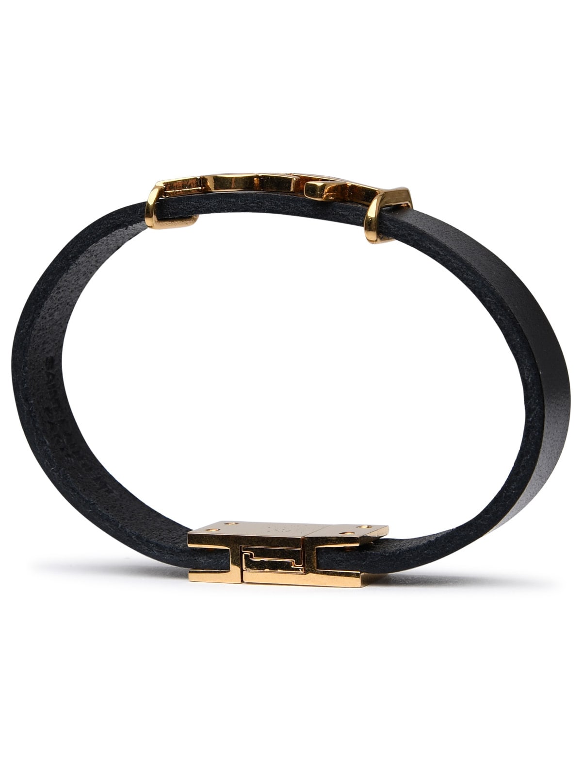 Saint Laurent Logo-plaque Leather Bracelet In Black