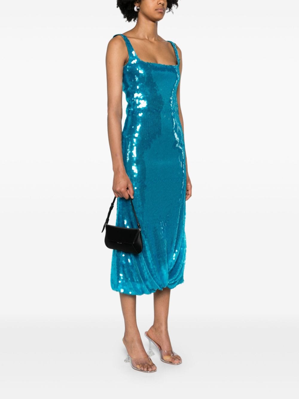 Amina Muaddi Mini Rectangular Satin Shoulder Bag In Black