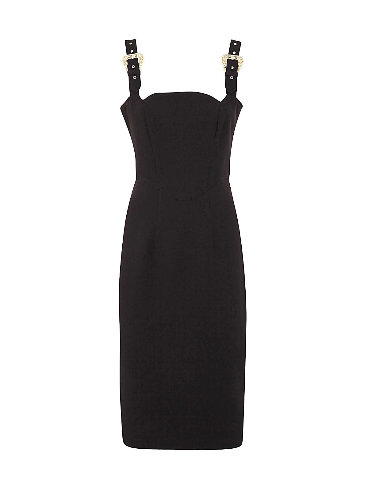 Versace Jeans Couture Black Bodycon Midi Dress In Polyester Woman In Black