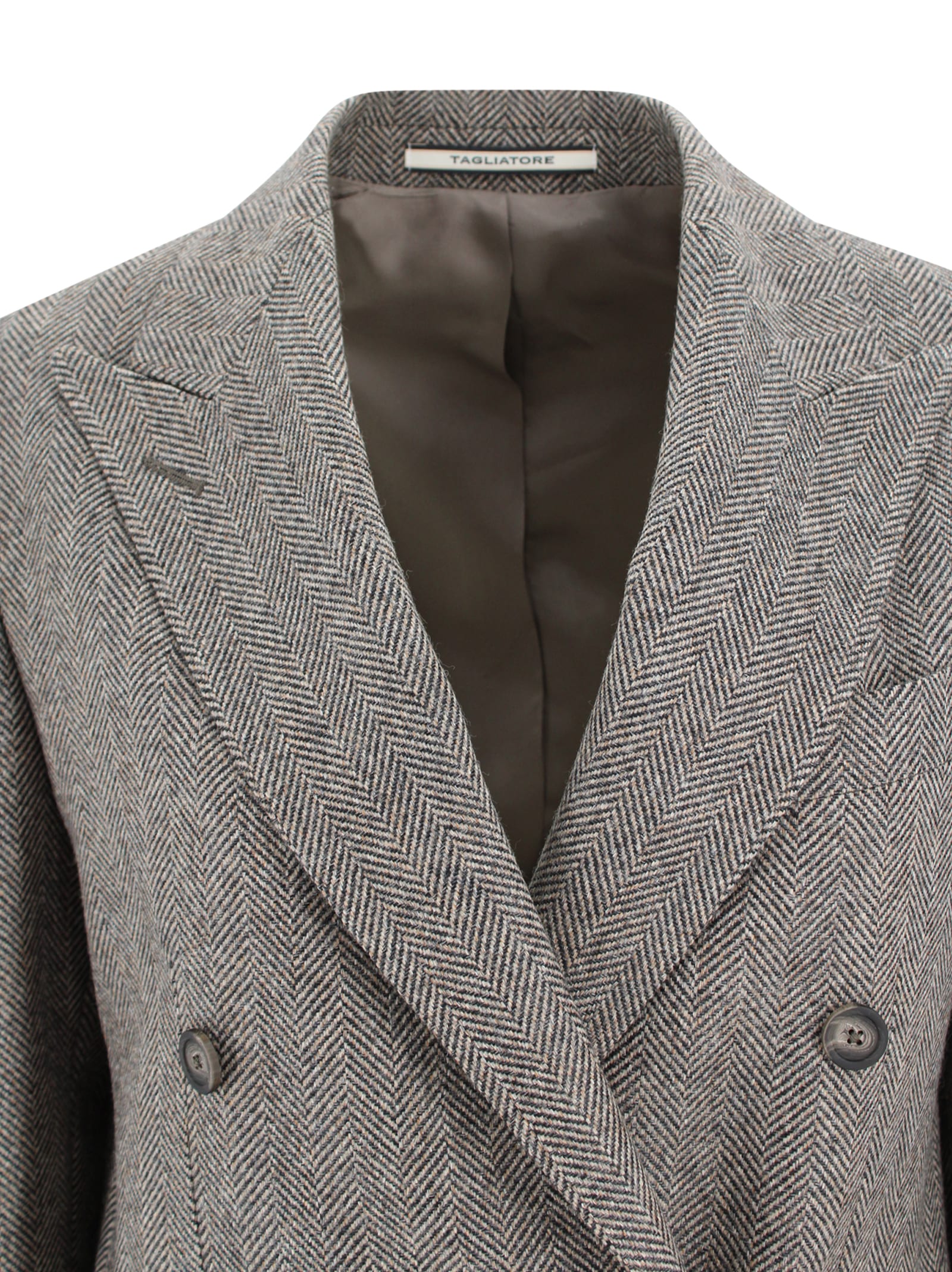 Tagliatore Double-breasted Jacket In Gray Herringbone Wool. In Gray