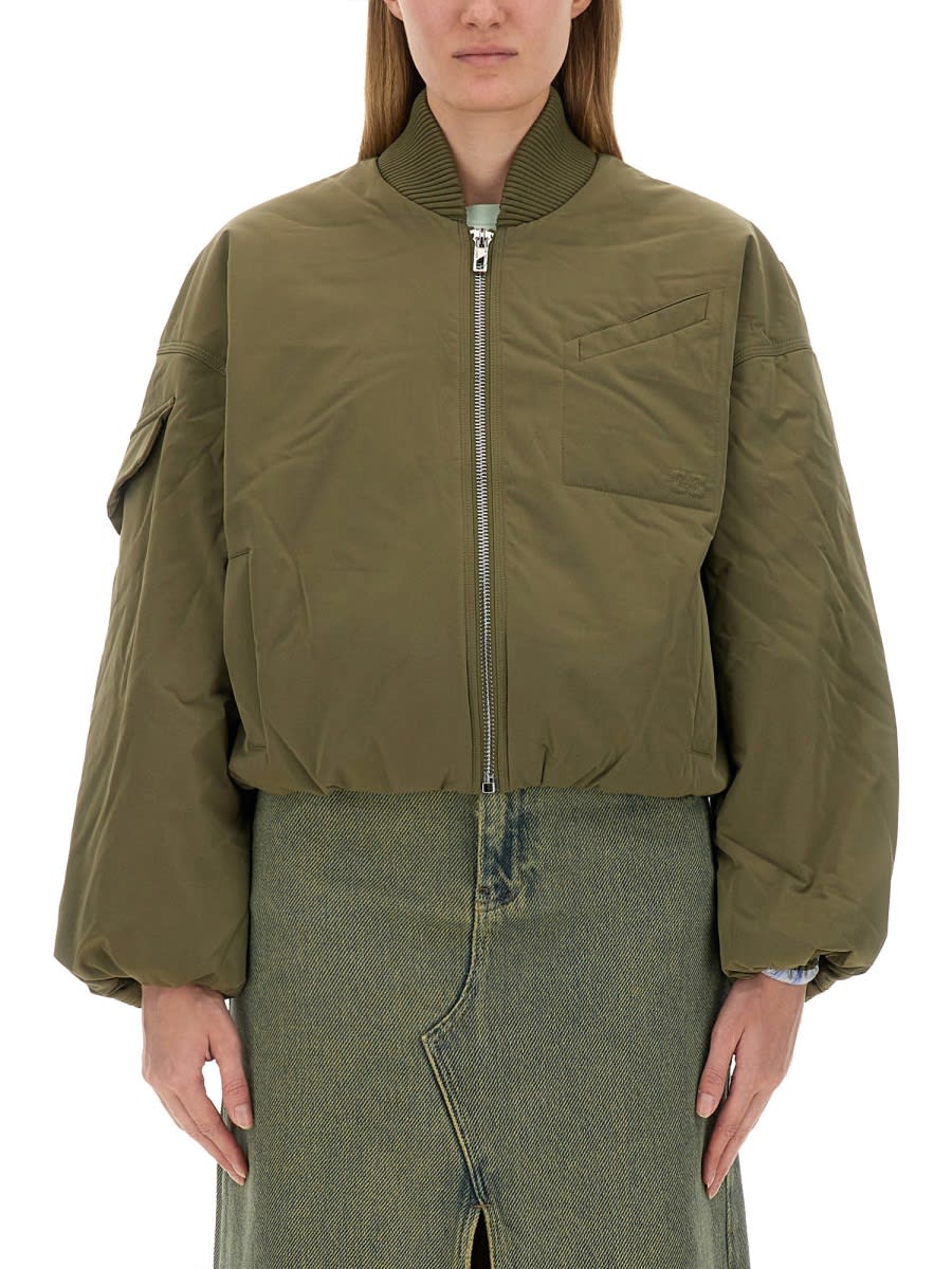 Shop Ganni Oversized Bomber Jacket In Green