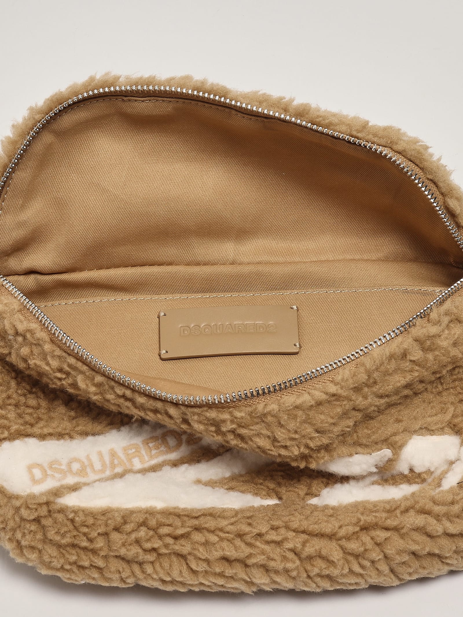 Shop Dsquared2 Belt Bag Simil Montone Clutch In Naturale