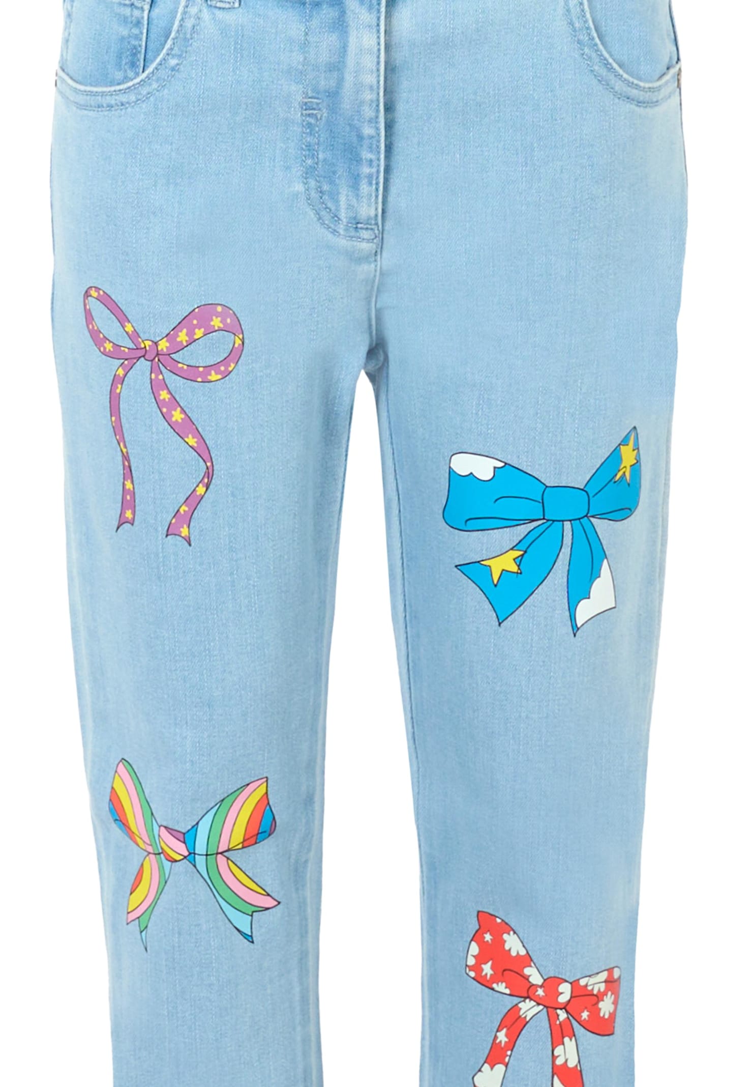Stella Mccartney Lighr Blue Denim Jeans For Girl With Bows In Blue
